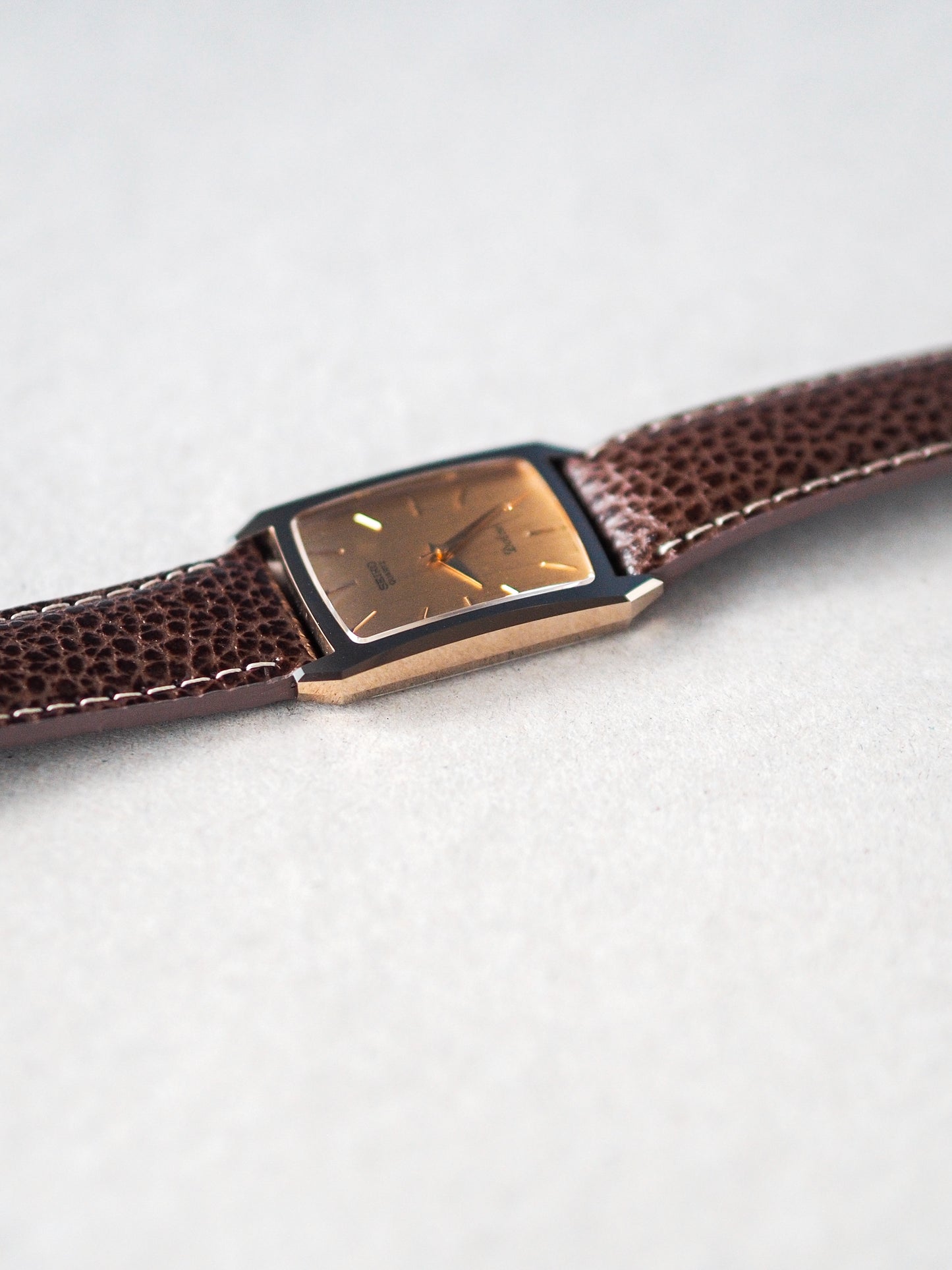 Seiko Dolce 7321-5570 Tank Tungsten Carbide Gold Pinstripe Dial