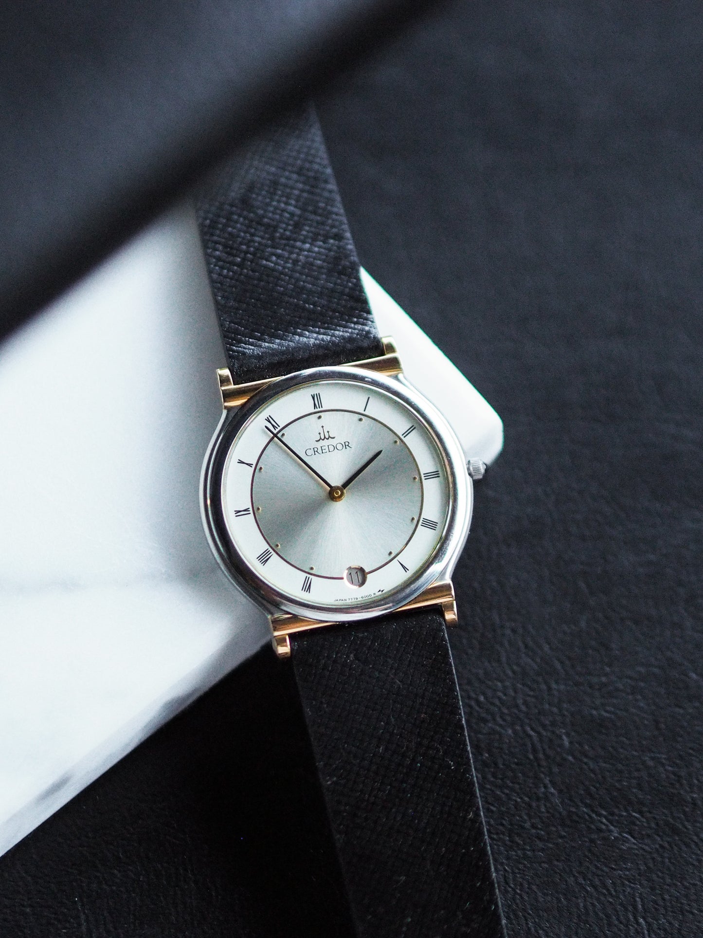 Credor 7779-6000 Two Tone 18K Gold lugs Silver Sunburst Roman Dial