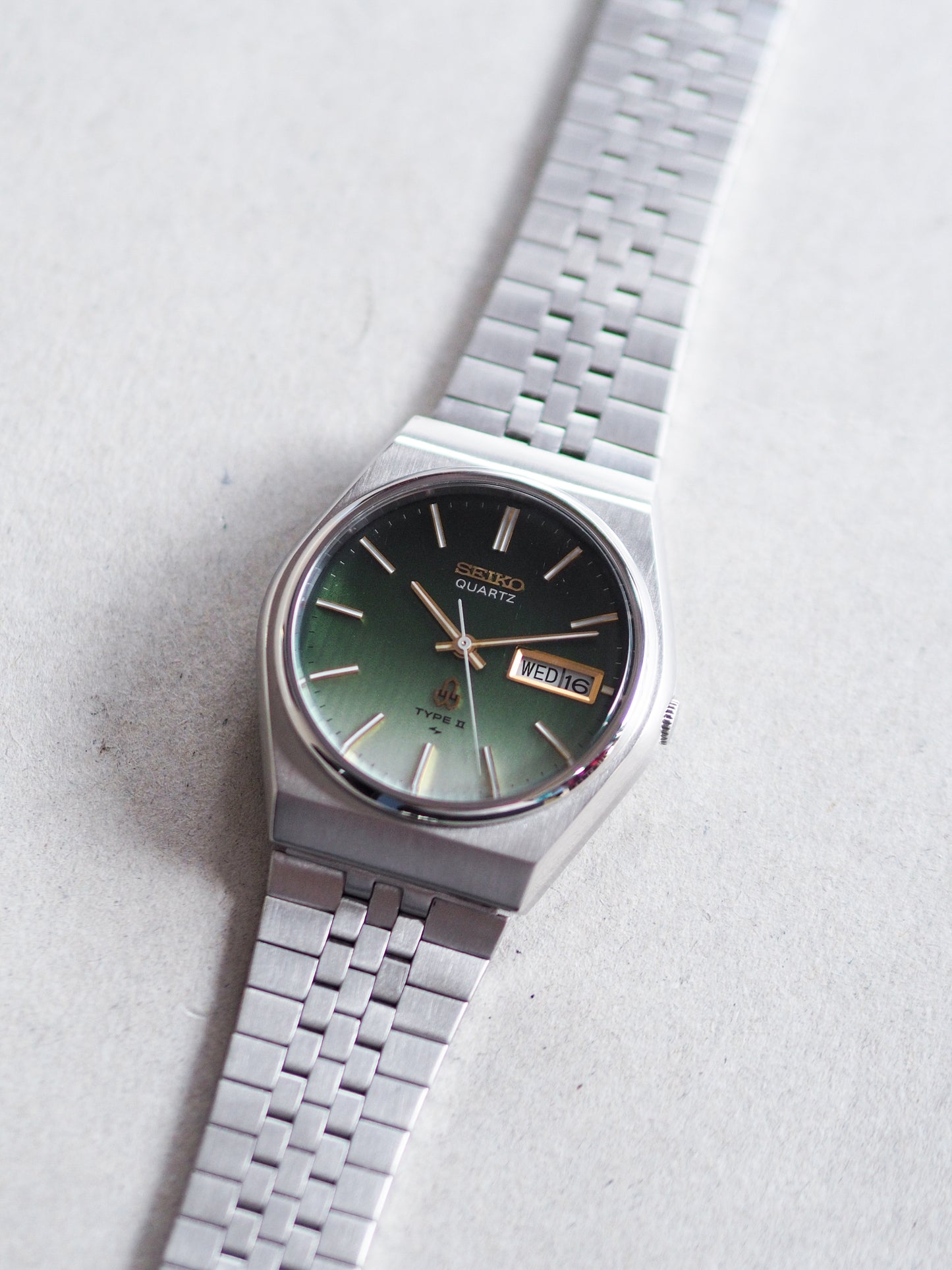 Seiko Quartz 4336-8030 Type II Green Gradient Pinstripe Dial