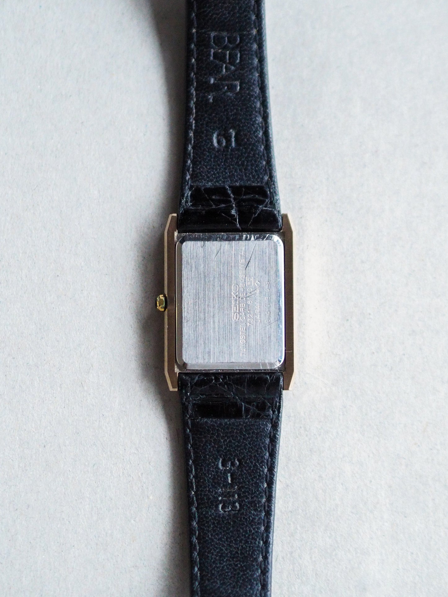 Seiko Dolce 7321-6170 Tank Tungsten Carbide Two Tone Champagne Textured Dial