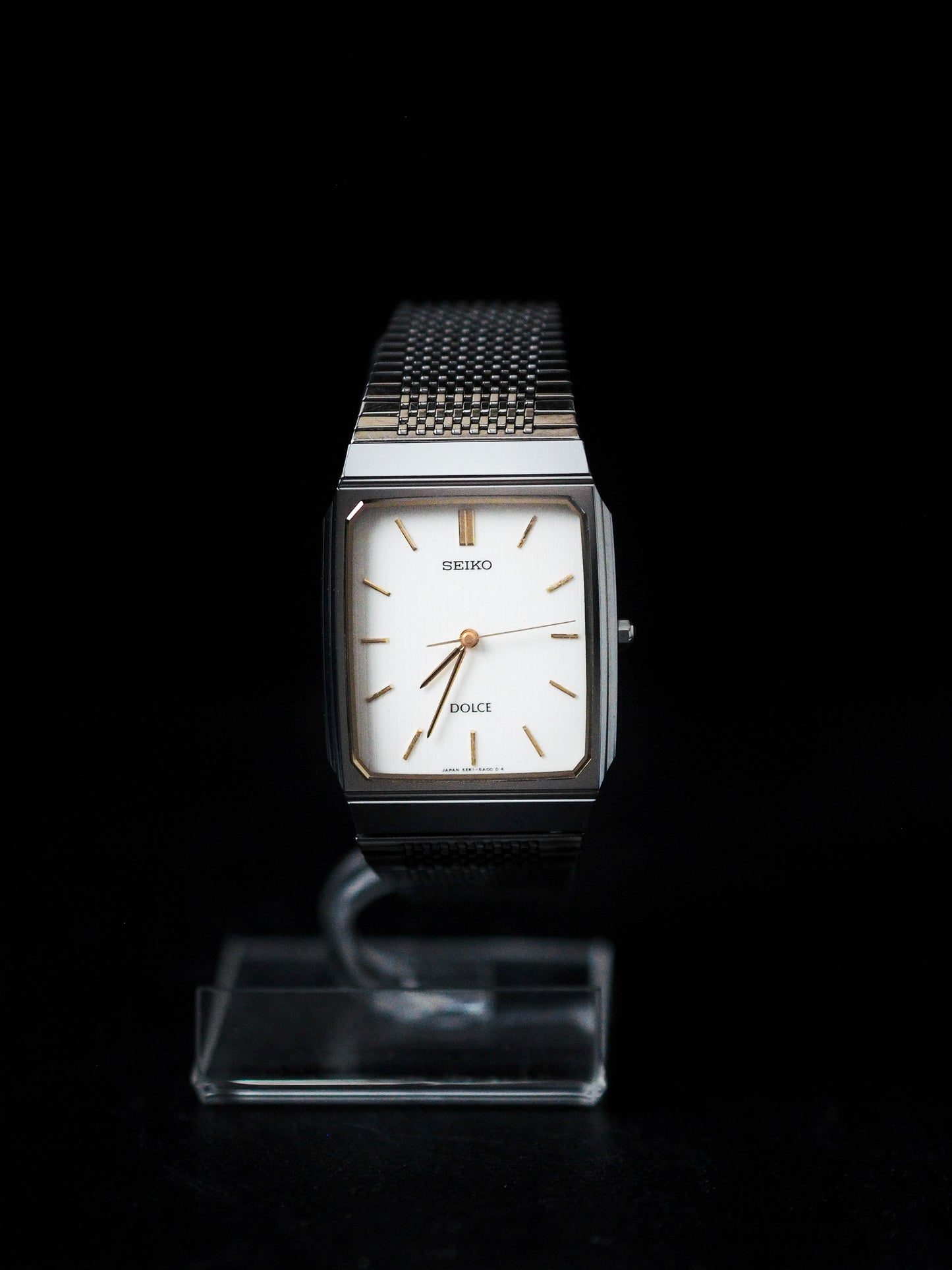 Seiko Dolce 5E61-5A00 Tank Tungsten Carbide White Pinstripe Dial