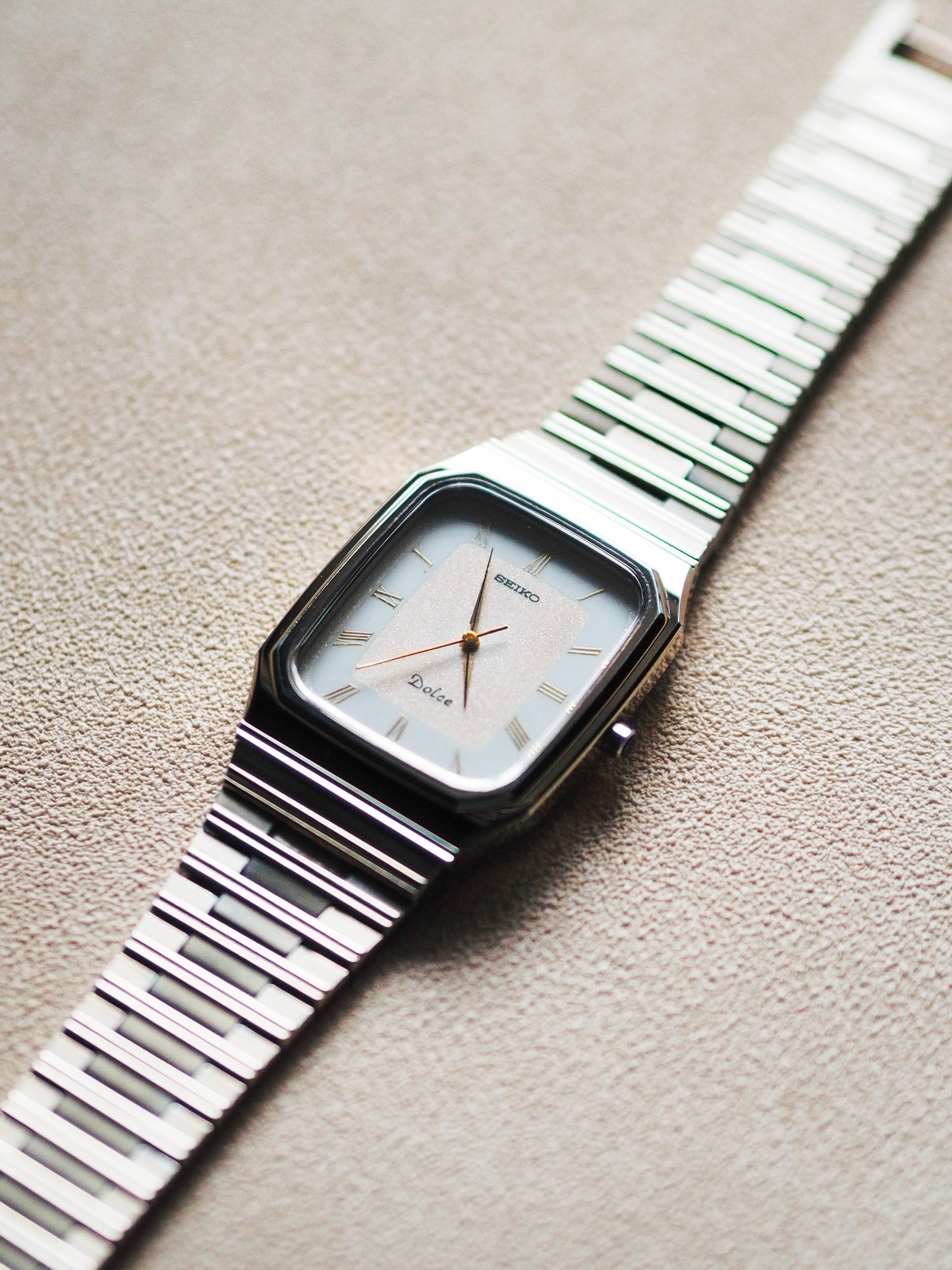 Seiko Dolce 7741-5130 Tank Tungsten Carbide Two Tone Salmon Dial