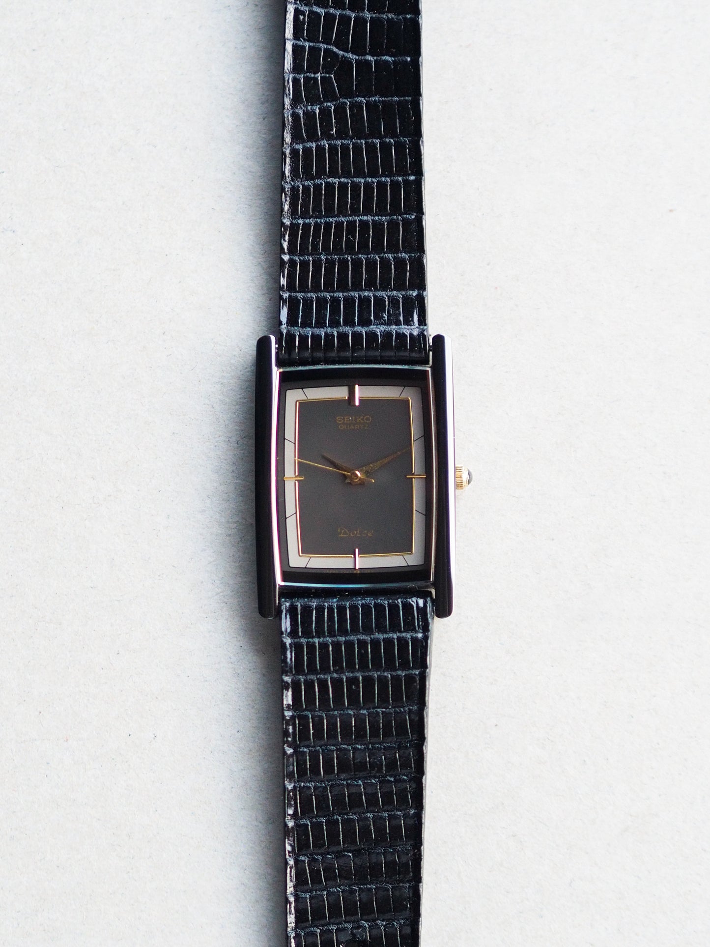 Seiko Dolce 7321-583A Quartz Tank Black Ceramic Black Tuxedo Dial