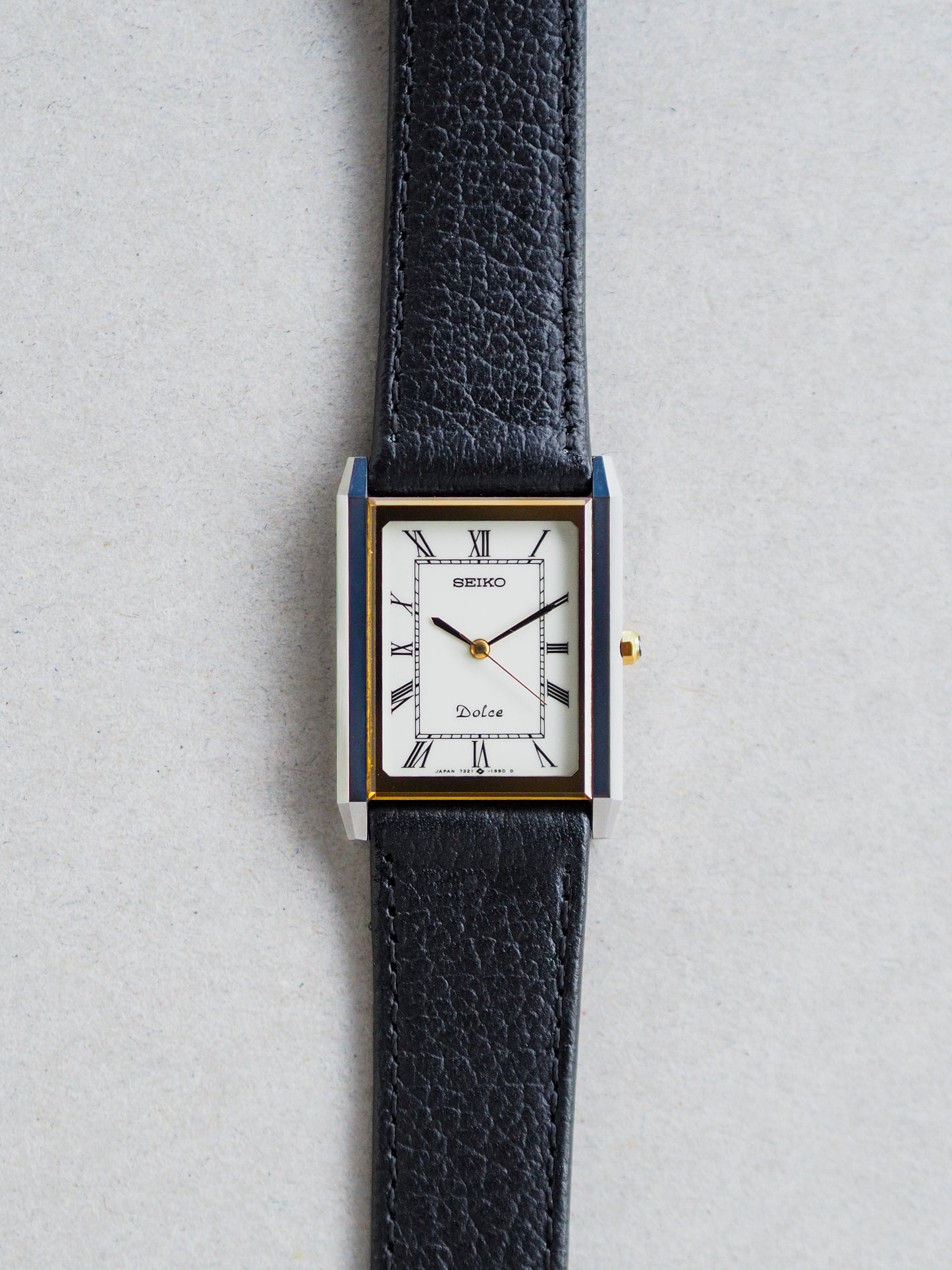 Seiko Dolce 7321-6170 Tank Tungsten Carbide Two Tone Case White Roman Dial