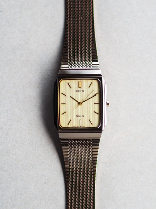Seiko Dolce 9531-5160 Tank Tungsten Carbide Champagne Pinstripe Dial