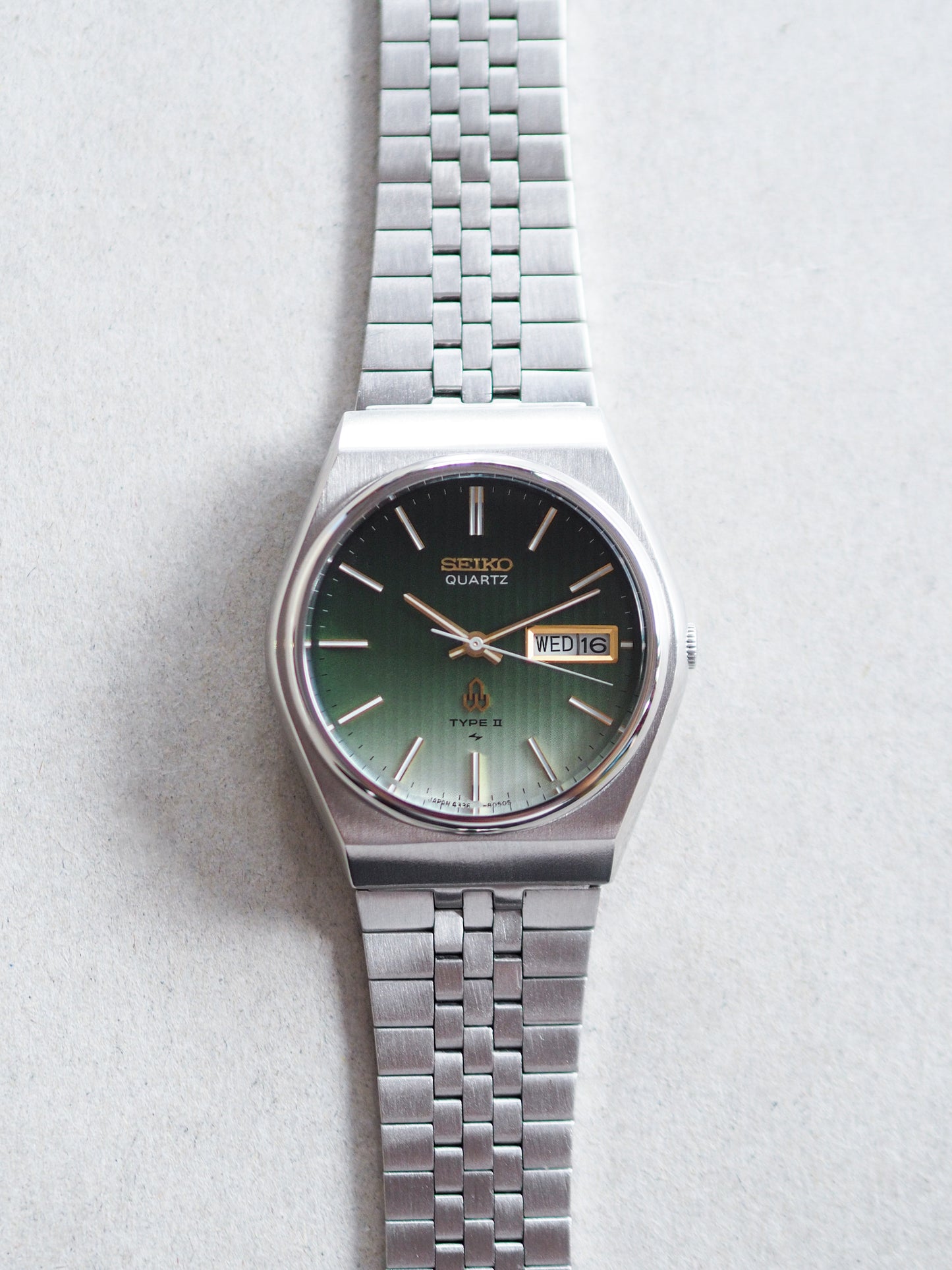 Seiko Quartz 4336-8030 Type II Green Gradient Pinstripe Dial