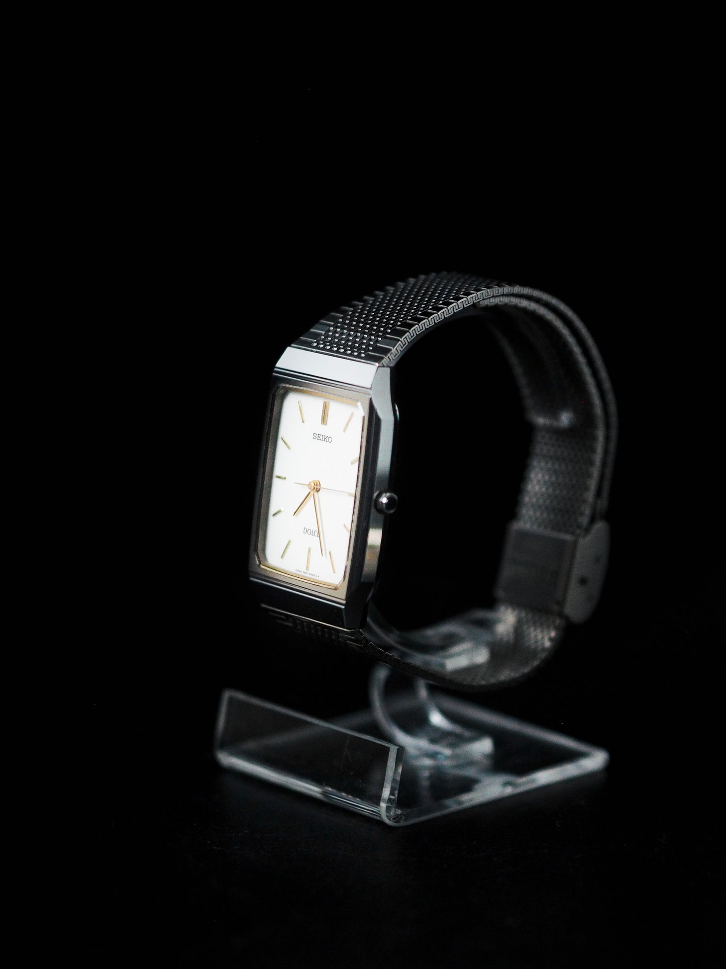 Seiko Dolce 5E61-5A00 Tank Tungsten Carbide White Pinstripe Dial