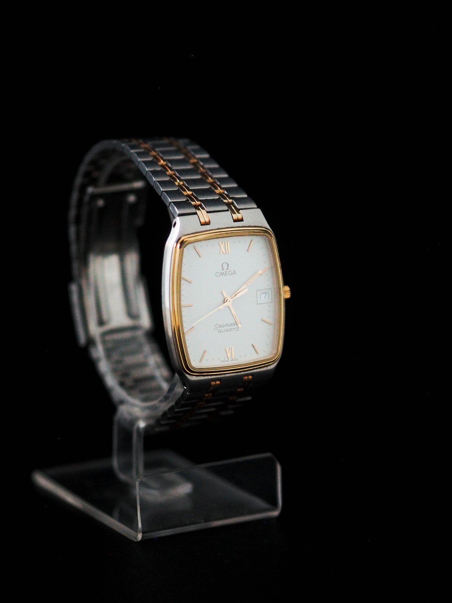 Omega Seamaster Quartz 1430 Tank Two Tone White Dial