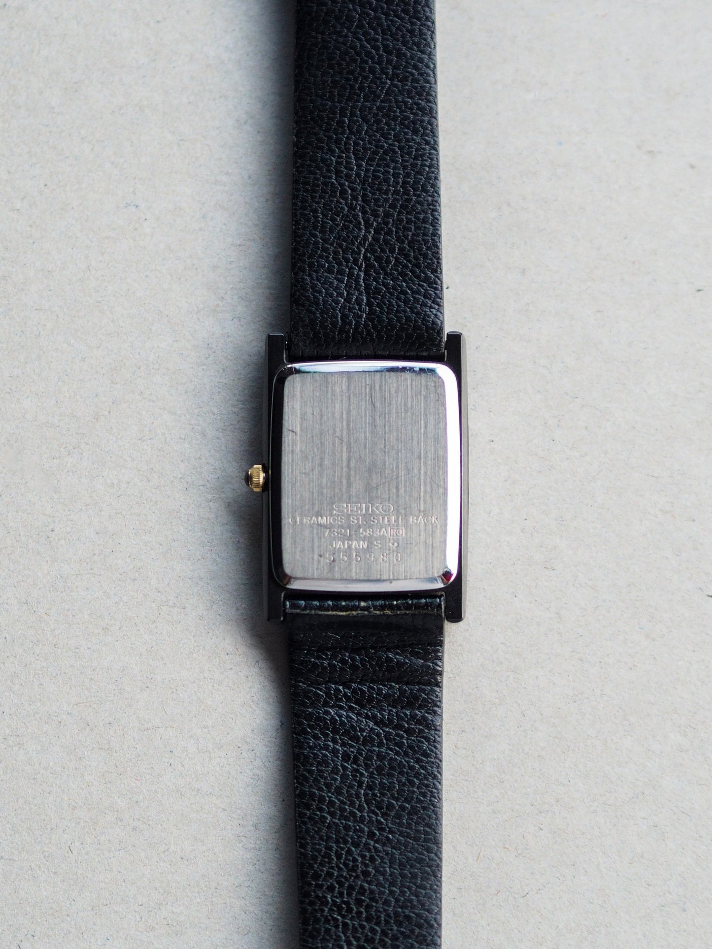 Seiko Dolce 7321-583A Quartz Tank Black Ceramic Black Tuxedo Dial