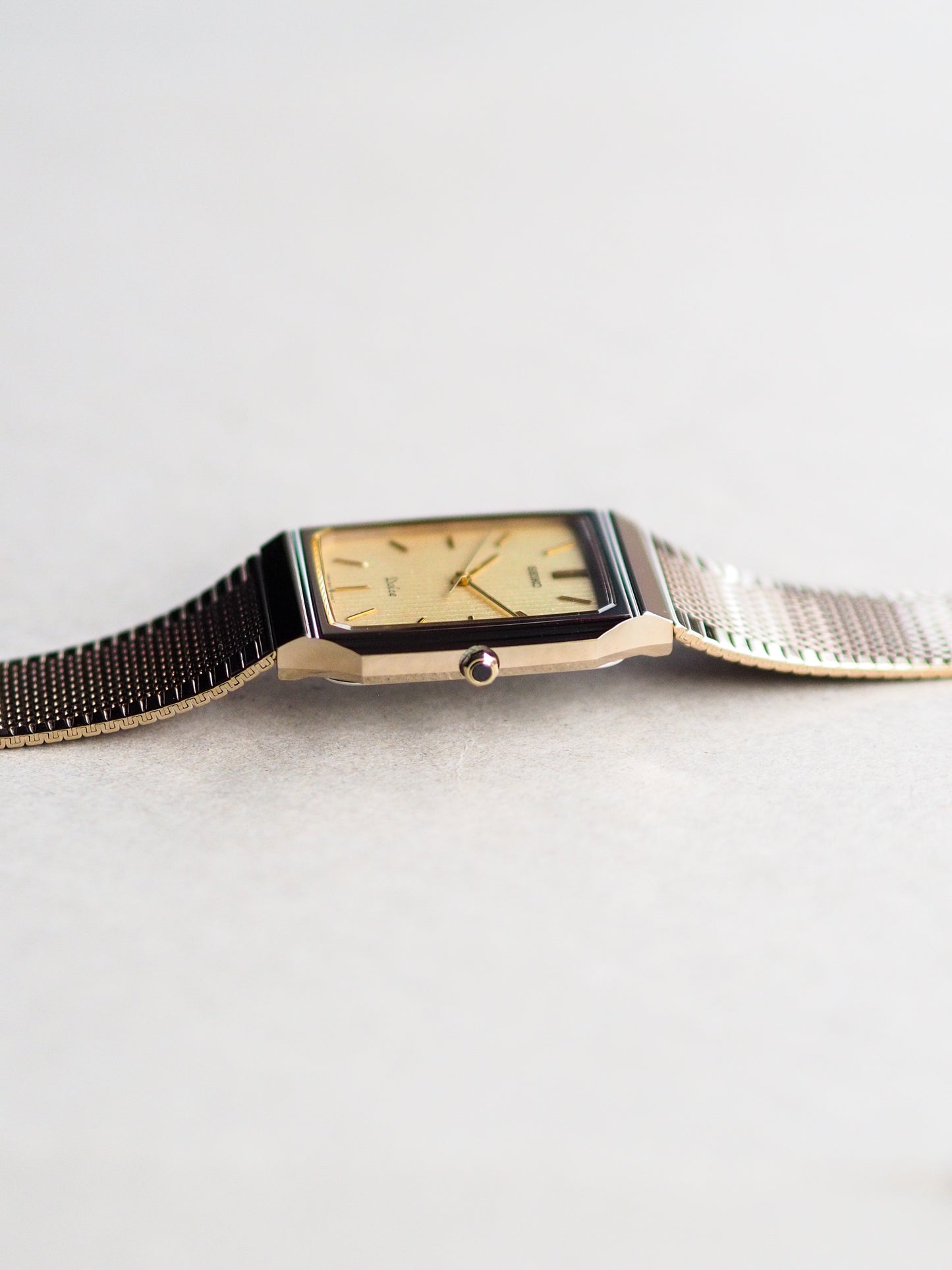 Seiko Dolce 9531-5160 Tank Tungsten Carbide Champagne Pinstripe Dial