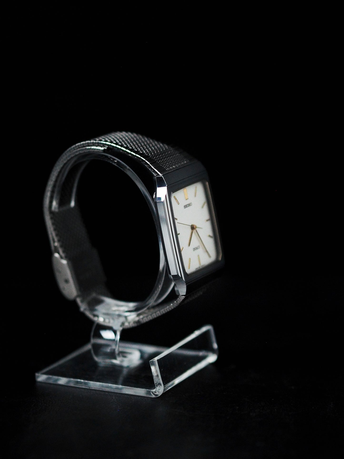 Seiko Dolce 5E61-5A00 Tank Tungsten Carbide White Pinstripe Dial