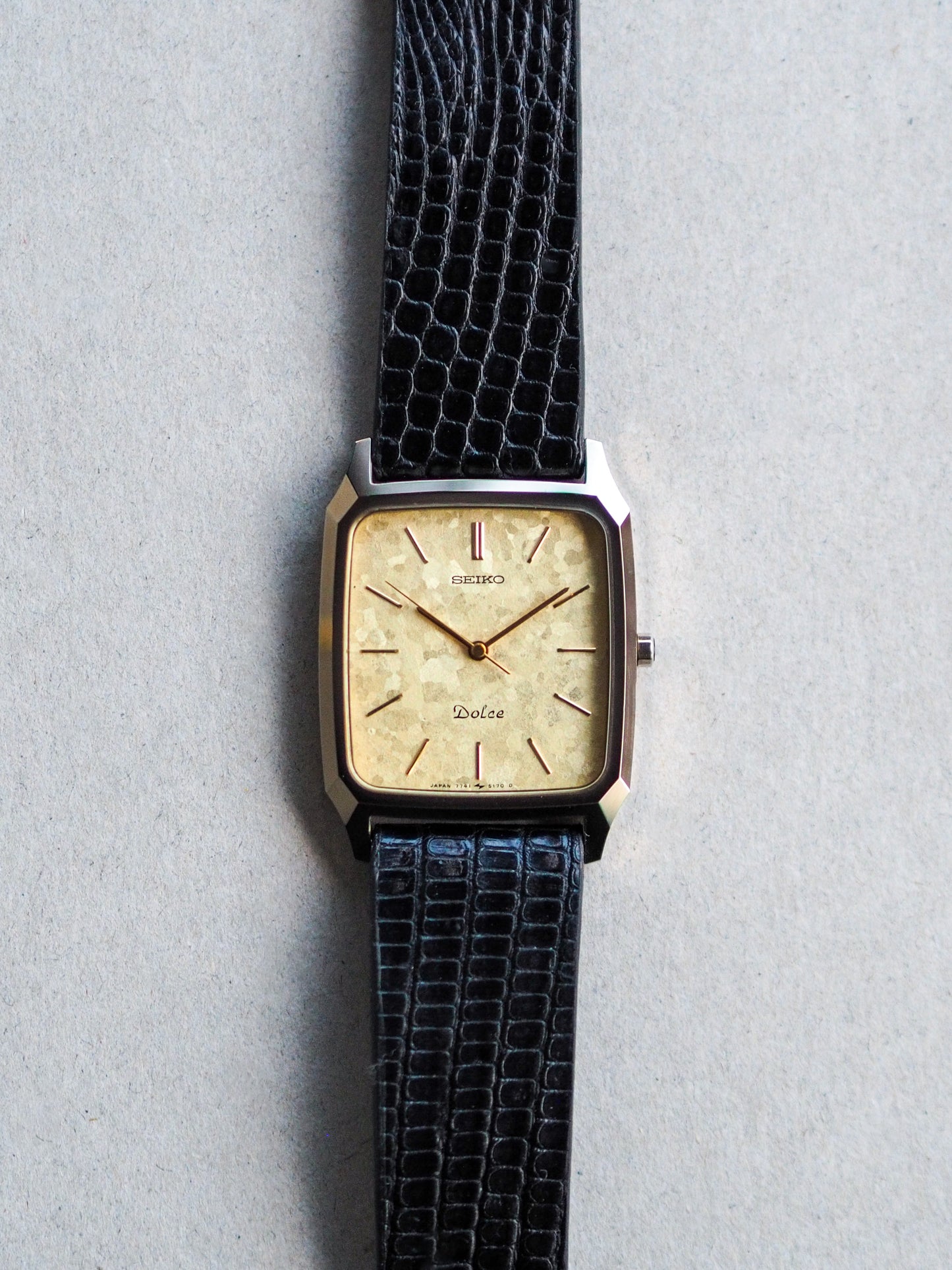 Seiko Dolce 7741-5140 Tank Ceramics Gold Flake Dial