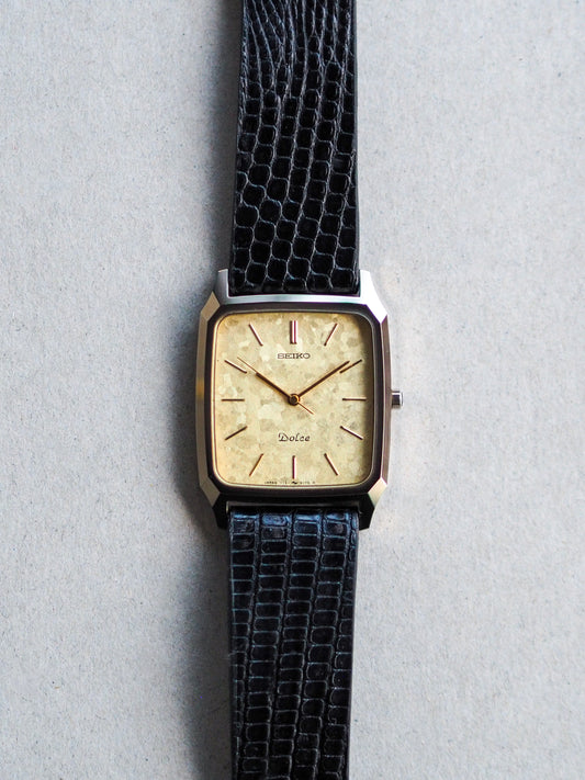 Seiko Dolce 7741-5140 Tank Ceramics Gold Flake Dial