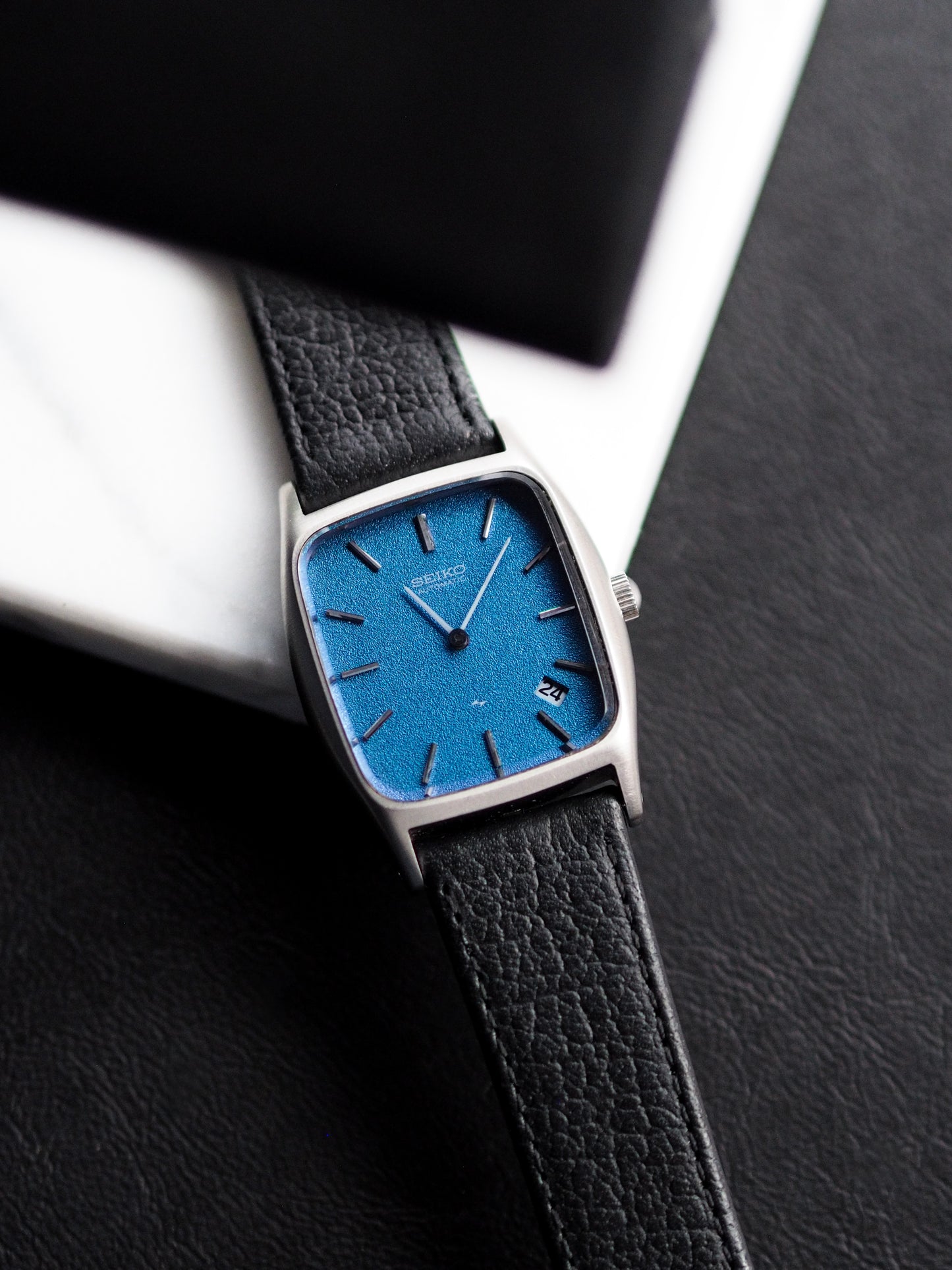 Seiko Chariot Automatic 2418-301A Tank Blue Sand Textured Dial