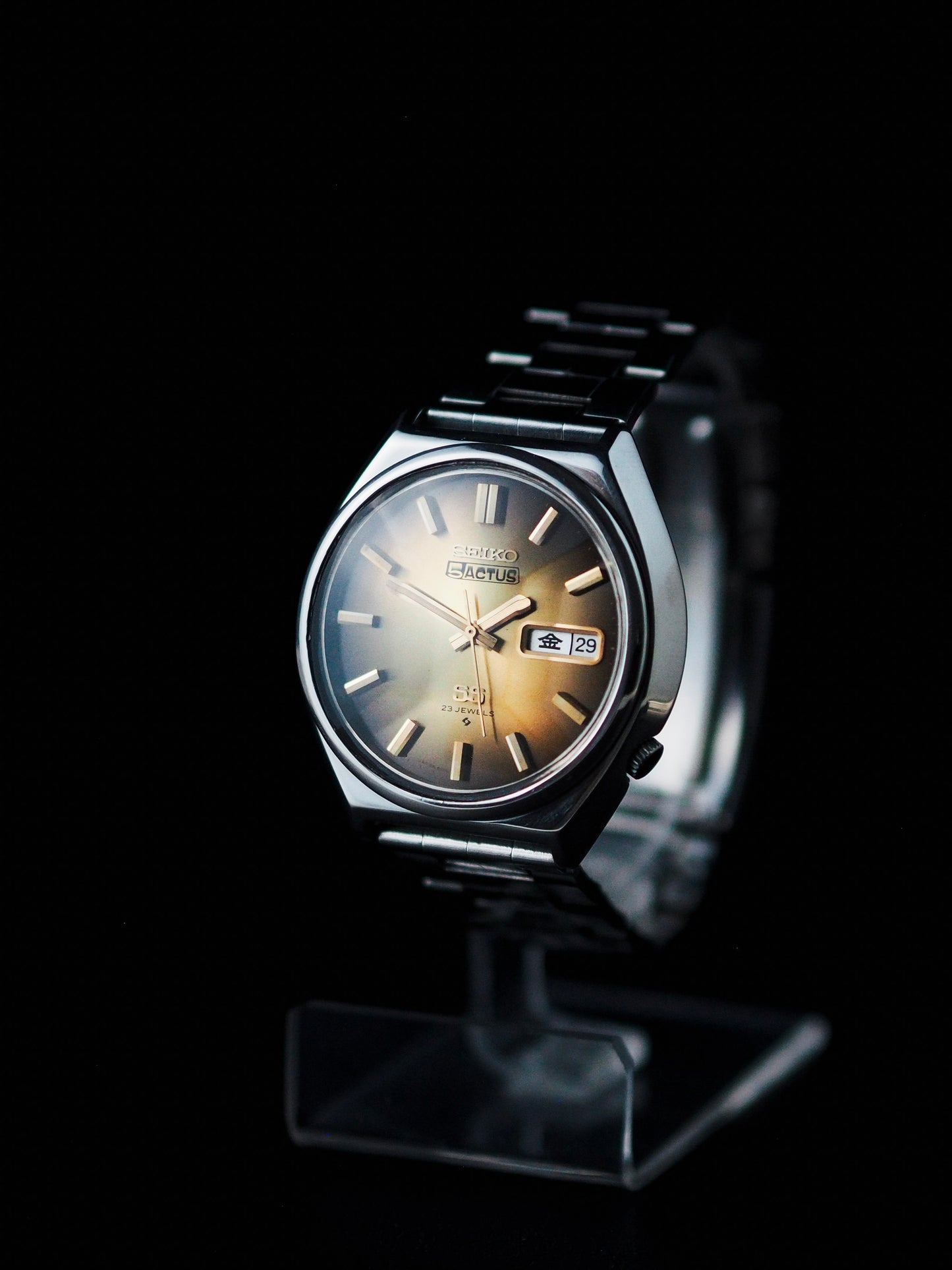 Seiko 5 Actus SS 6106-8690 JDM Rare cadran à facettes en cristal doré brun sunburst