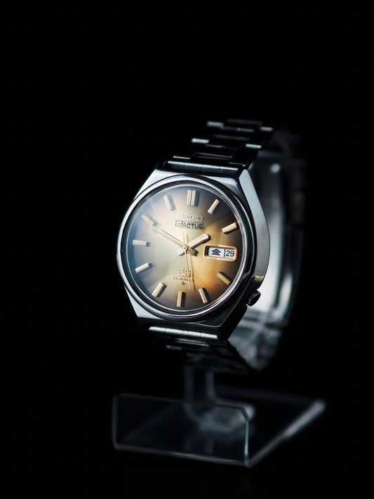 Seiko 5 Actus SS 6106-8690 JDM Faceted Crystal Golden Brown Sunburst Dial