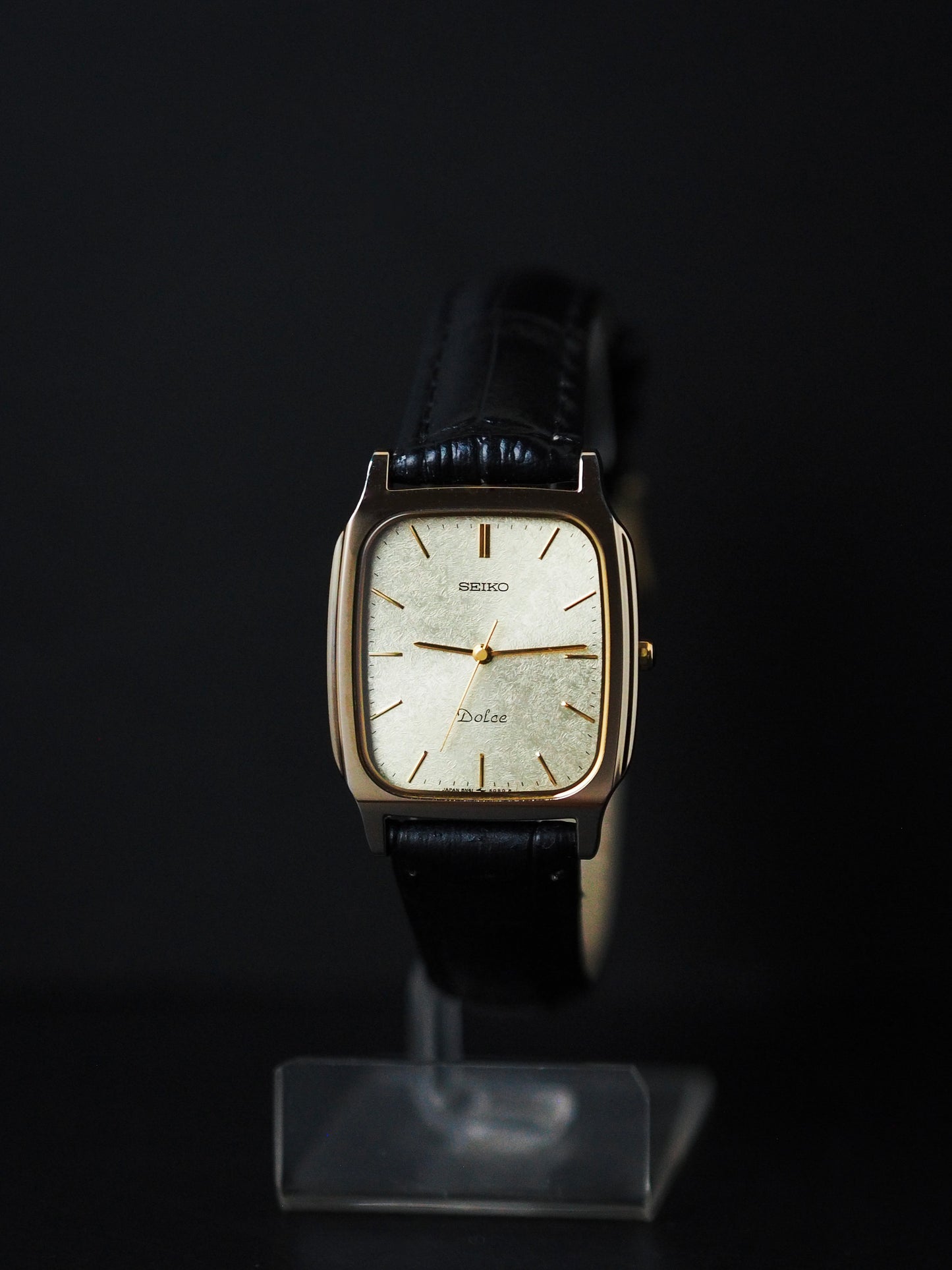 Seiko Dolce 8N41-5070 Tank Tungsten Carbide Gold Brushed Dial