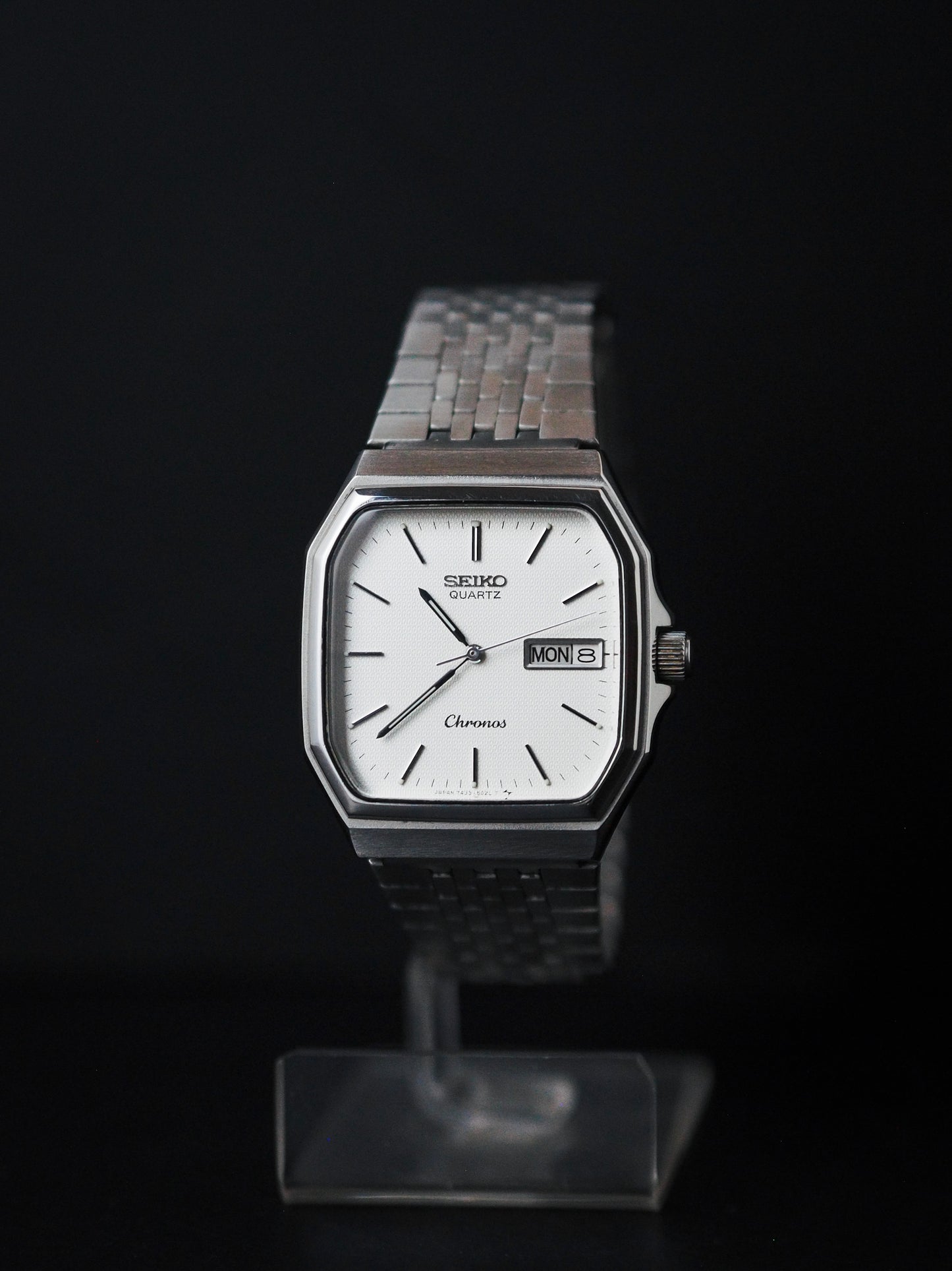 Seiko Chronos JDM 7433-5010 Octagon Case White Textured Dial