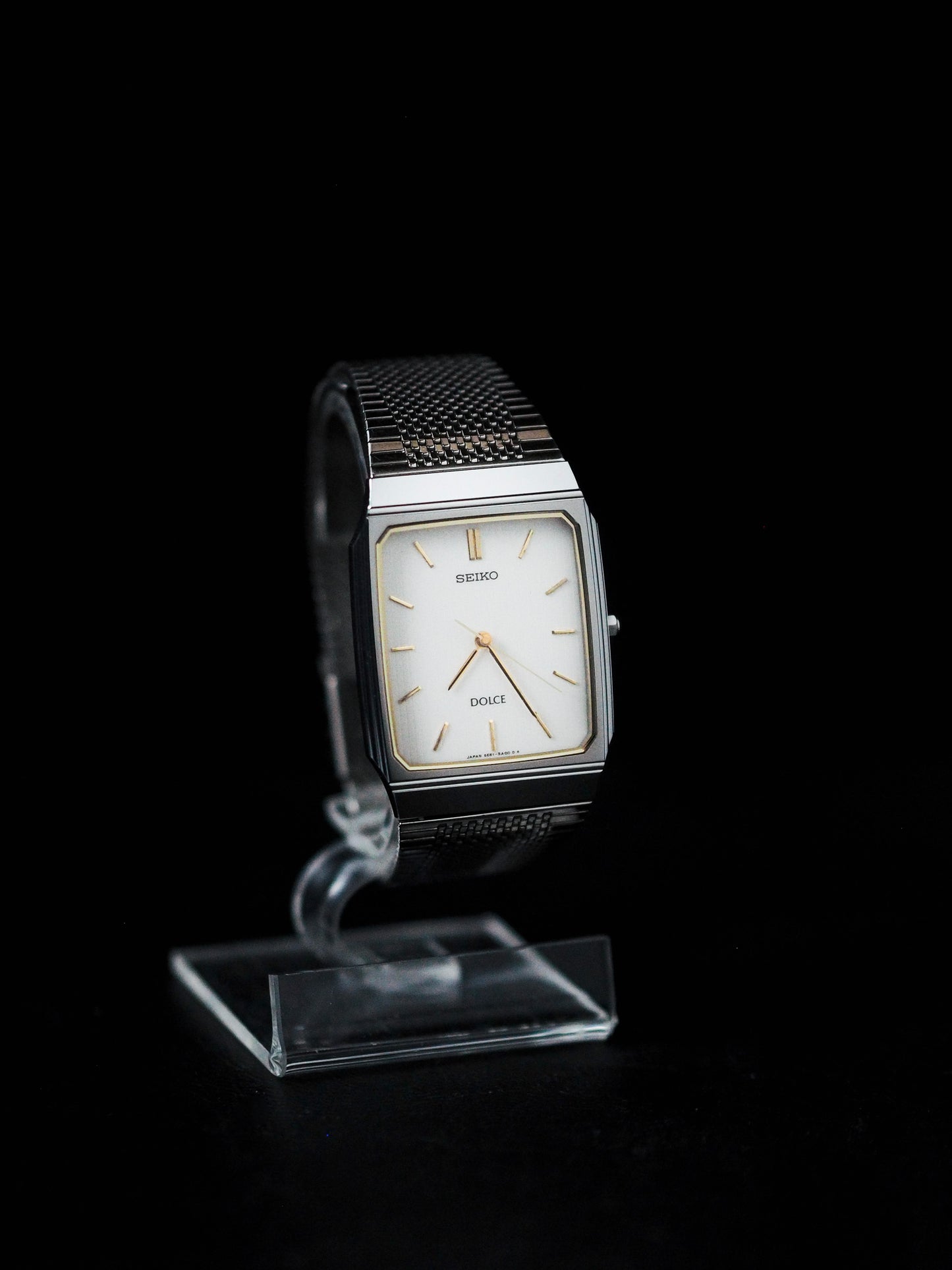 Seiko Dolce 5E61-5A00 Tank Tungsten Carbide White Pinstripe Dial