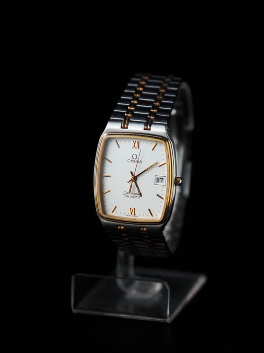 Omega Seamaster Quartz 1430 Tank Two Tone White Dial