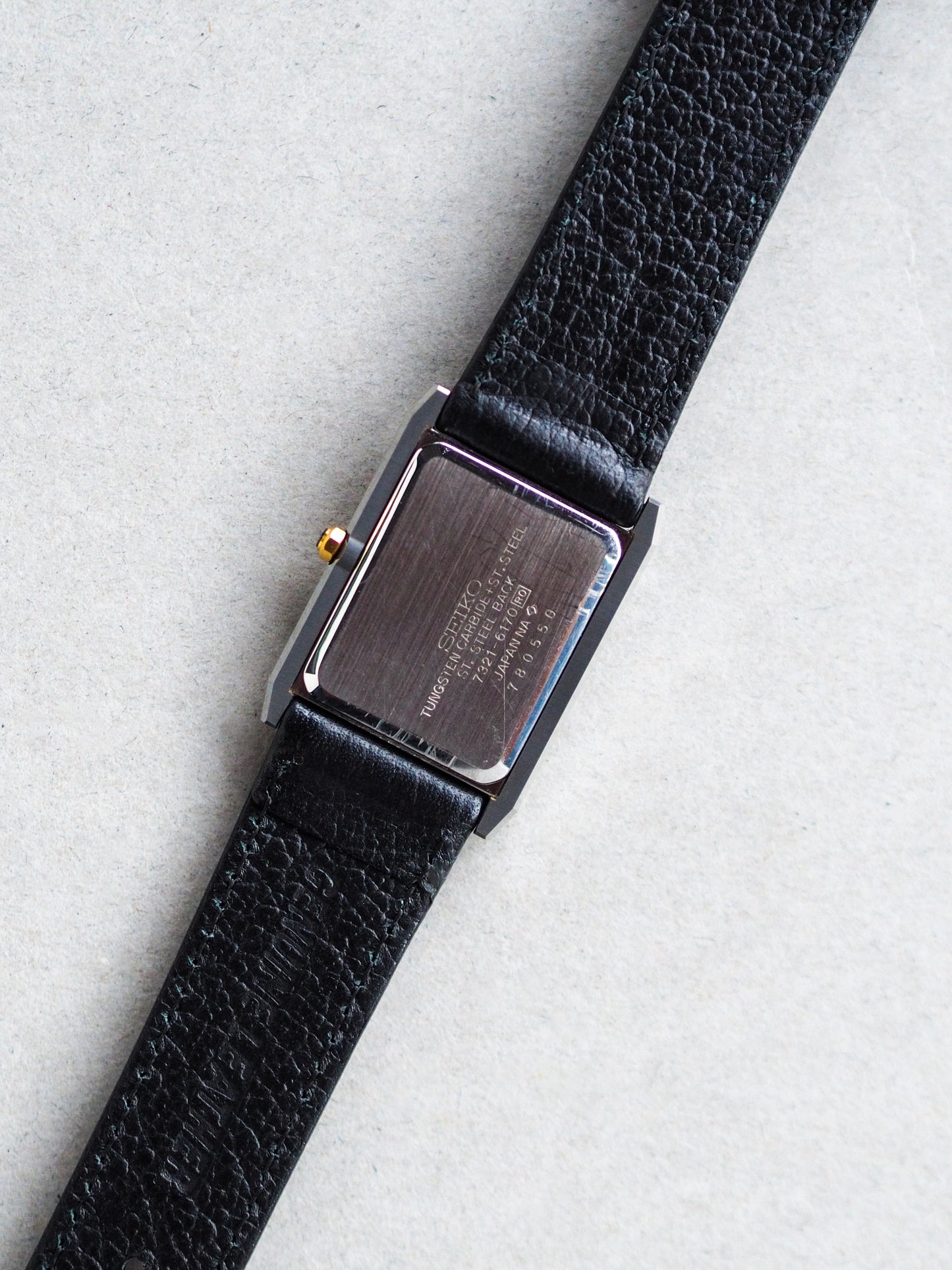 Seiko Dolce 7321-6170 Tank Tungsten Carbide Two Tone Case White Roman Dial