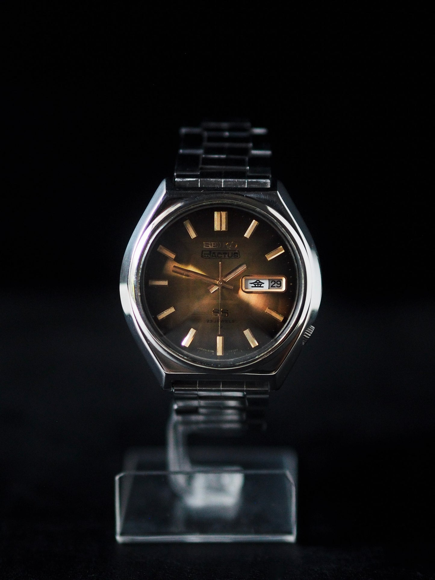 Seiko 5 Actus SS 6106-8690 JDM Rare cadran à facettes en cristal doré brun sunburst