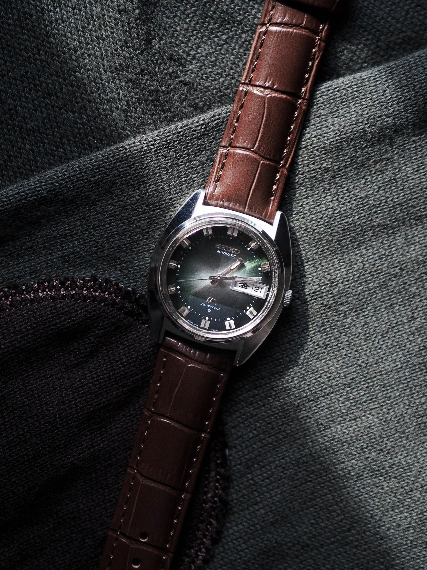 Seiko LM 5606-7231 Lord Matic Faceted Crystal Green Sunburst Dial