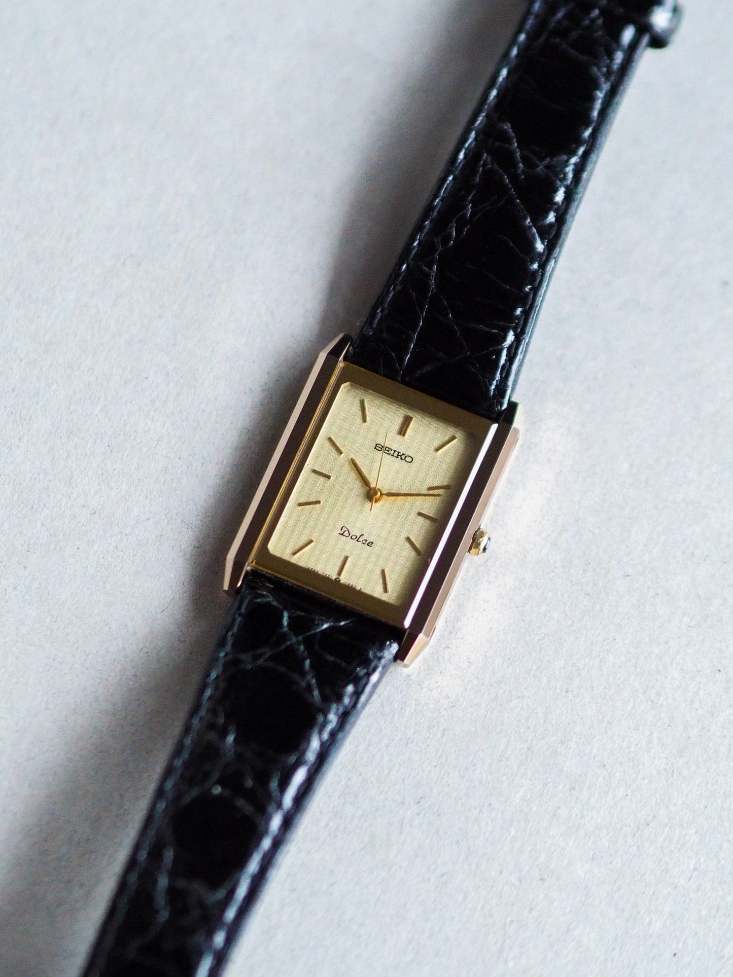 Seiko Dolce 7321-6170 Tank Tungsten Carbide Two Tone Champagne Textured Dial