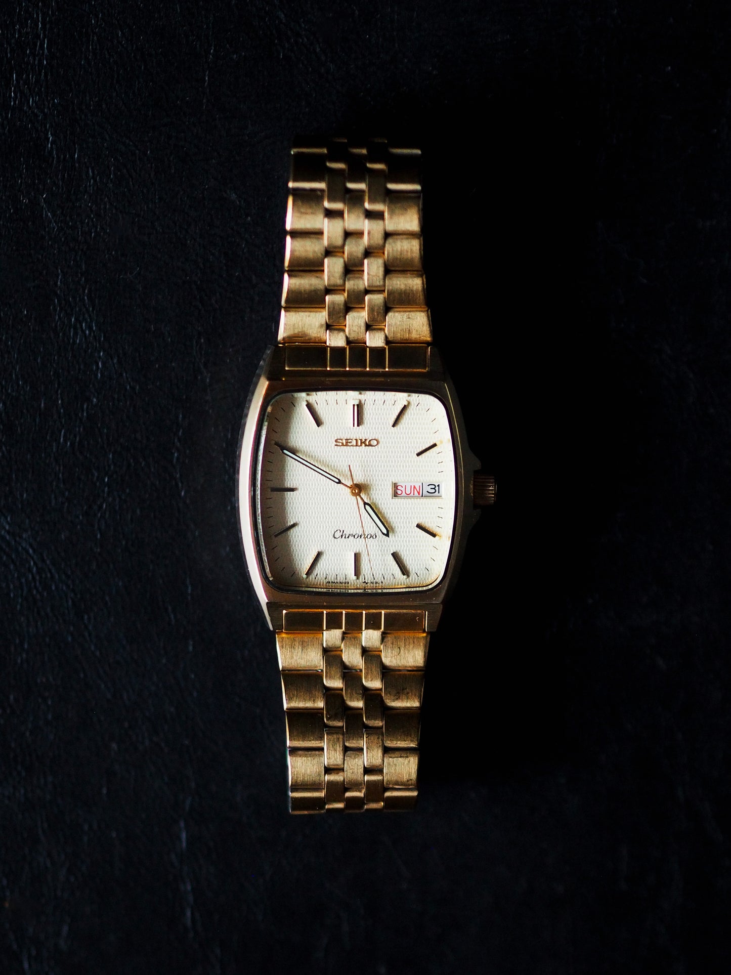 Seiko Chronos Tank 5H23-5110 金色香槟纹理表盘