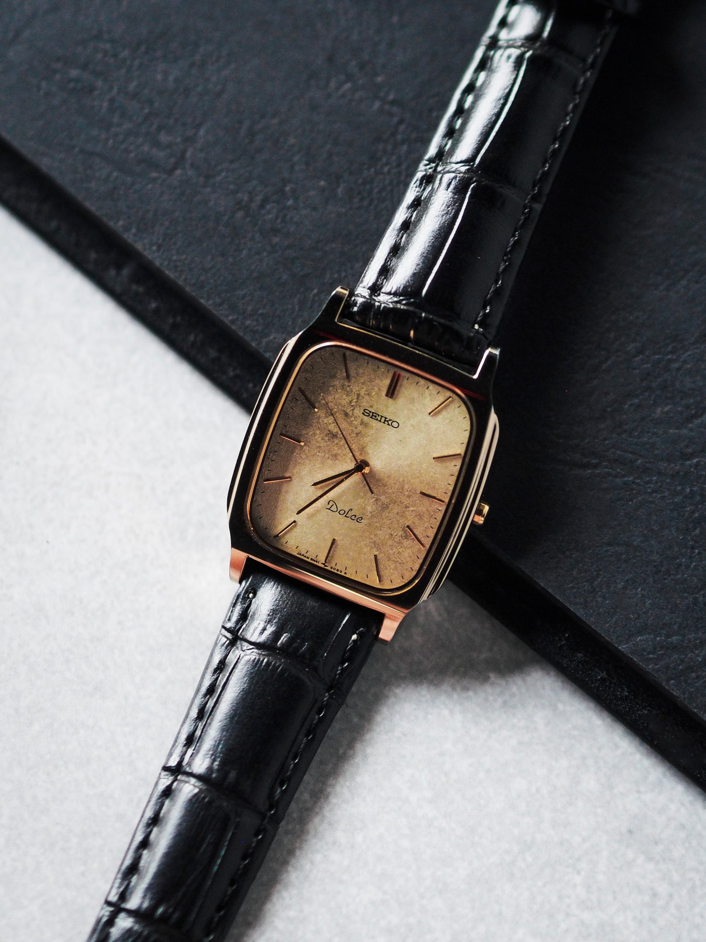 Seiko Dolce 8N41-5070 Tank Tungsten Carbide Gold Brushed Dial