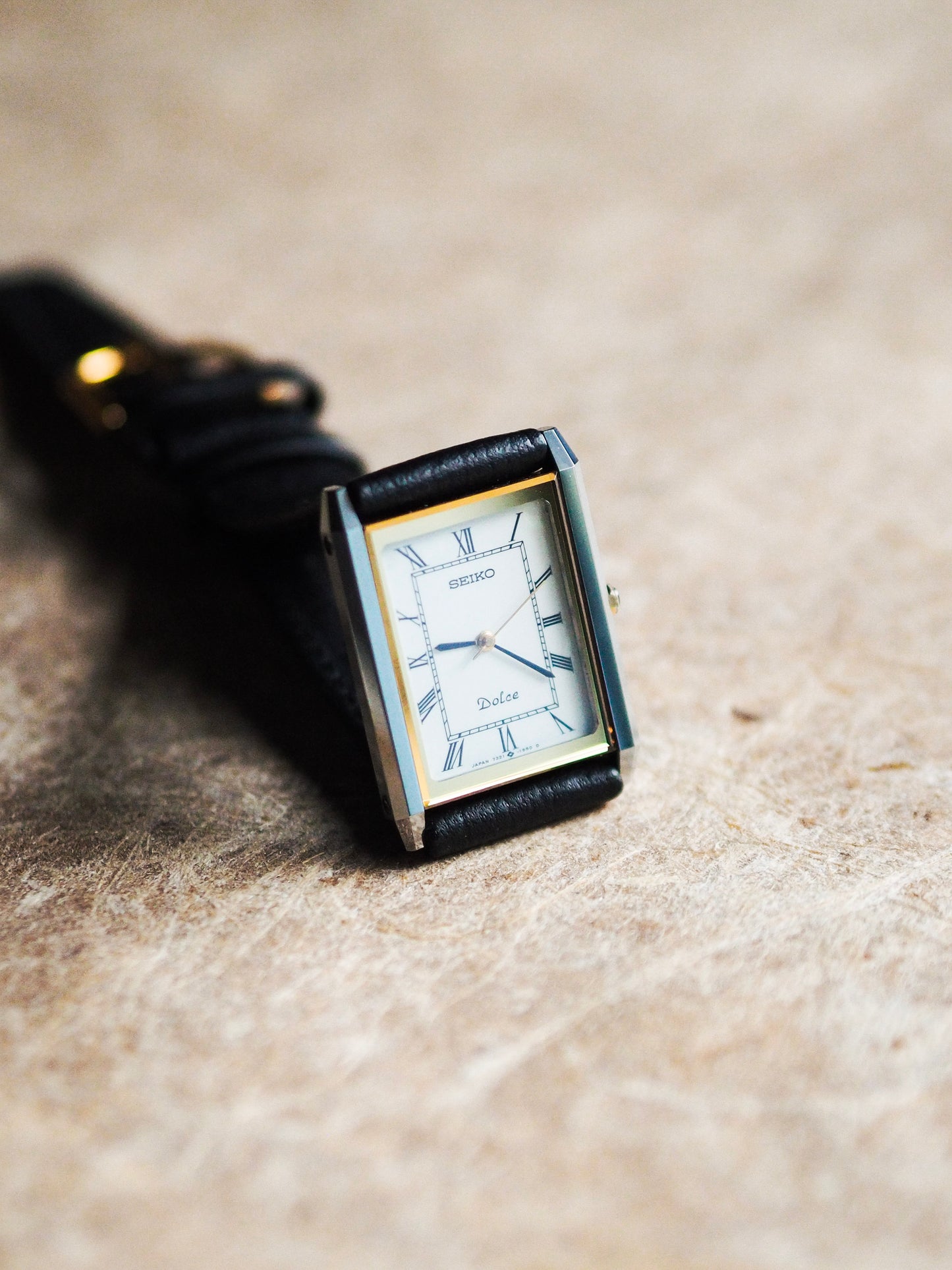 Seiko Dolce 7321-6170 Tank Tungsten Carbide Two Tone Case White Roman Dial