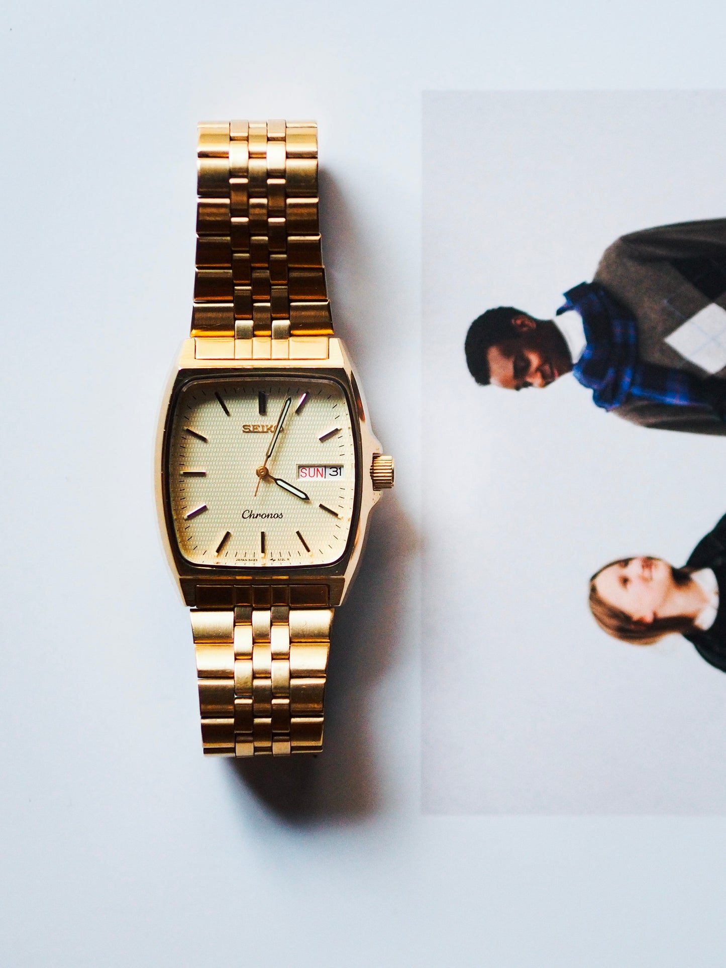 Seiko Chronos Tank 5H23-5110 金色香槟纹理表盘