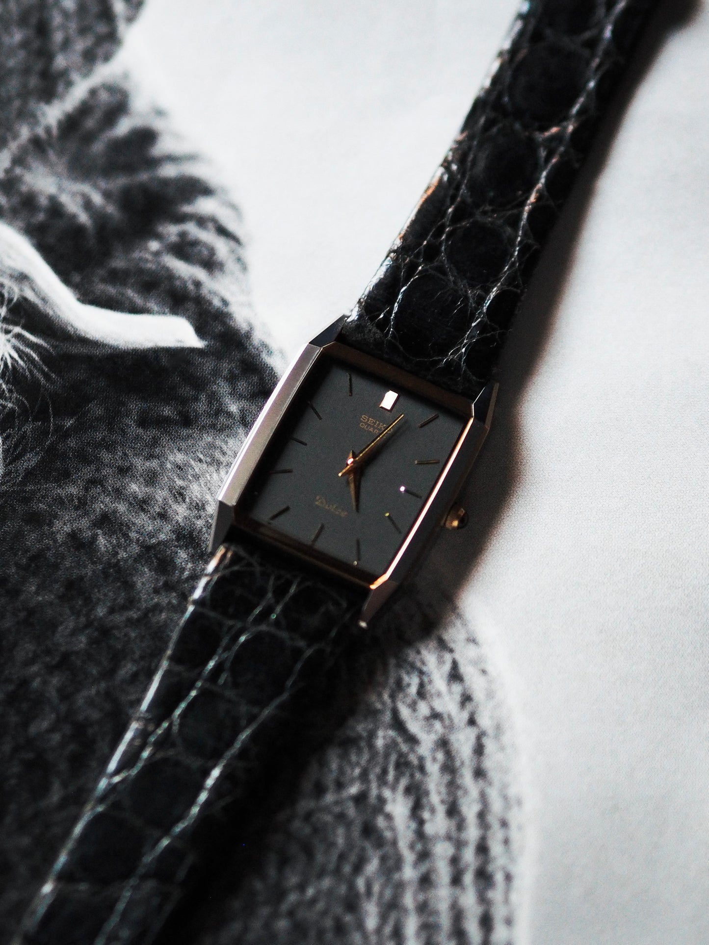 Seiko Dolce 7321-5710 Tank Tungsten Carbide Dark Gray Black Dial