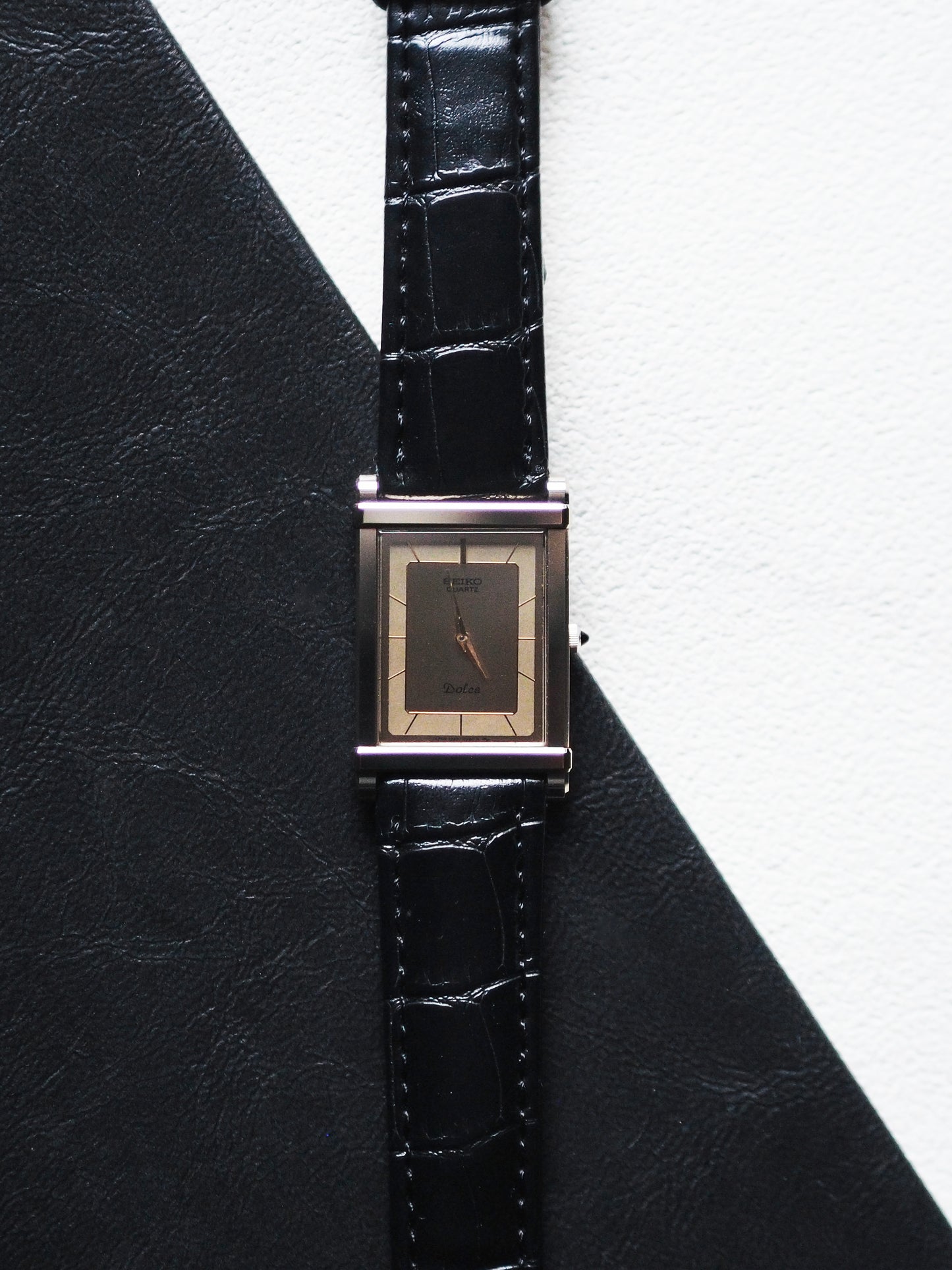 Seiko Dolce 1220-5110 Tank Chinoise Tungsten Carbide Gold Champagne Dial