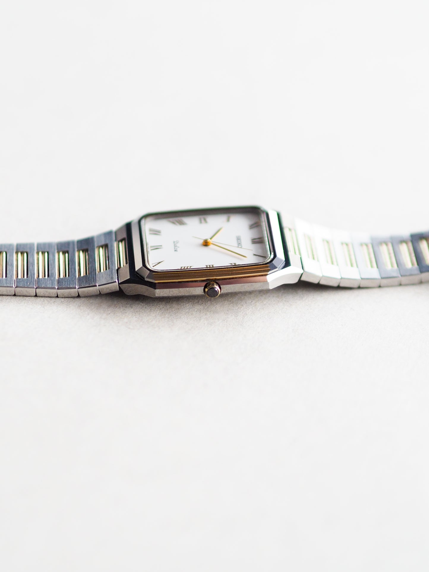 Seiko Dolce 5E31-5B00 Tank Tungsten Carbide Two Tone White Dial