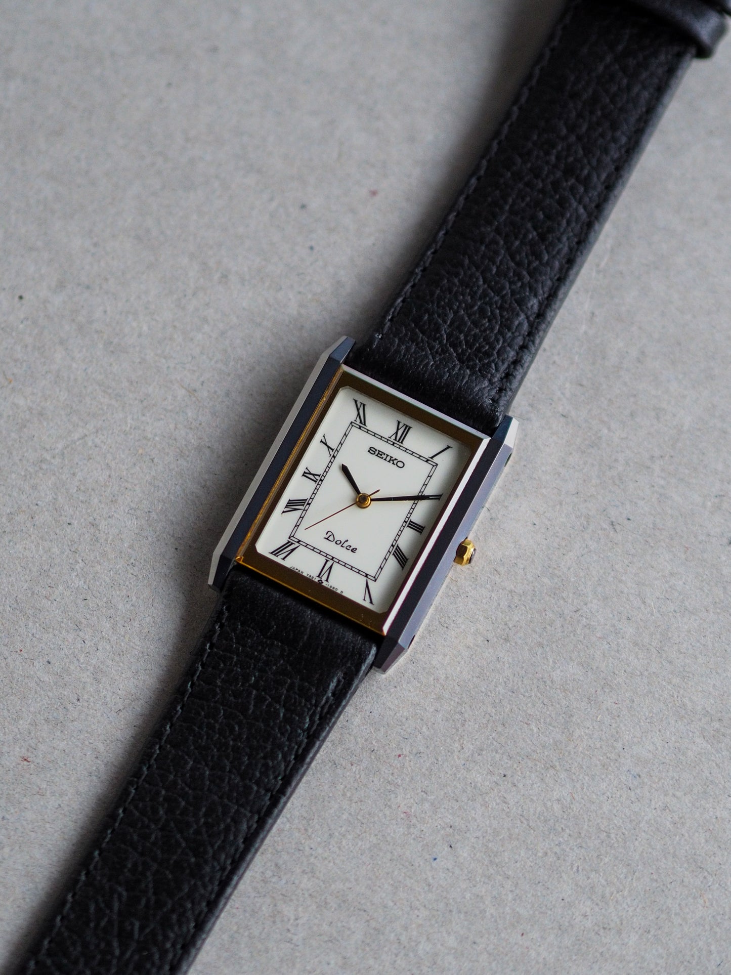 Seiko Dolce 7321-6170 Tank Tungsten Carbide Two Tone Case White Roman Dial