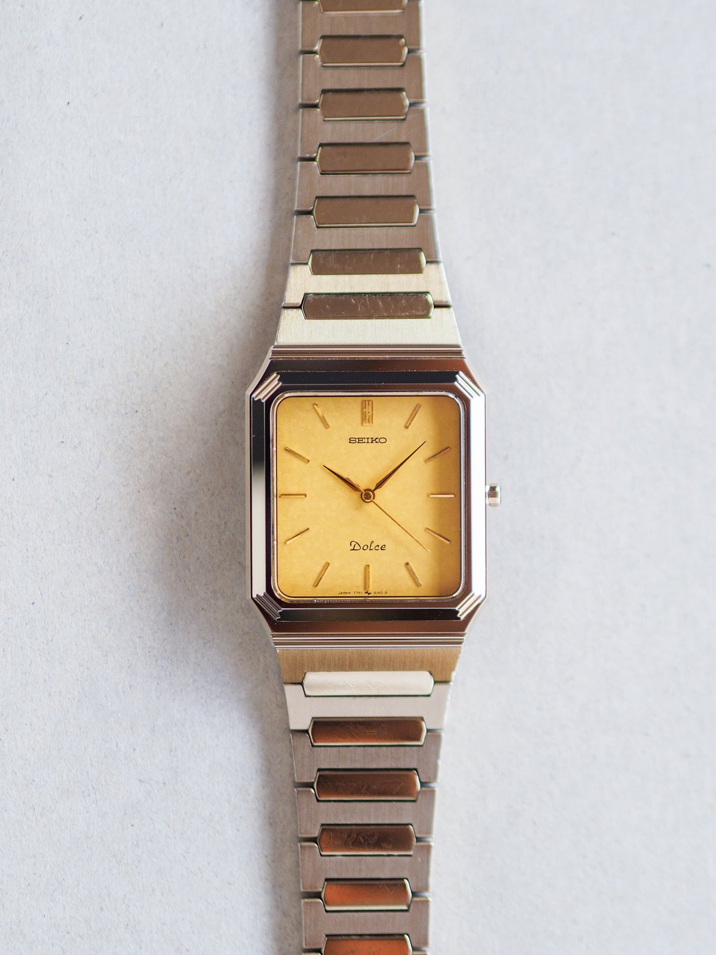 Seiko Dolce 7741-5120 Tank Tungsten Carbide Gold Flake Dial