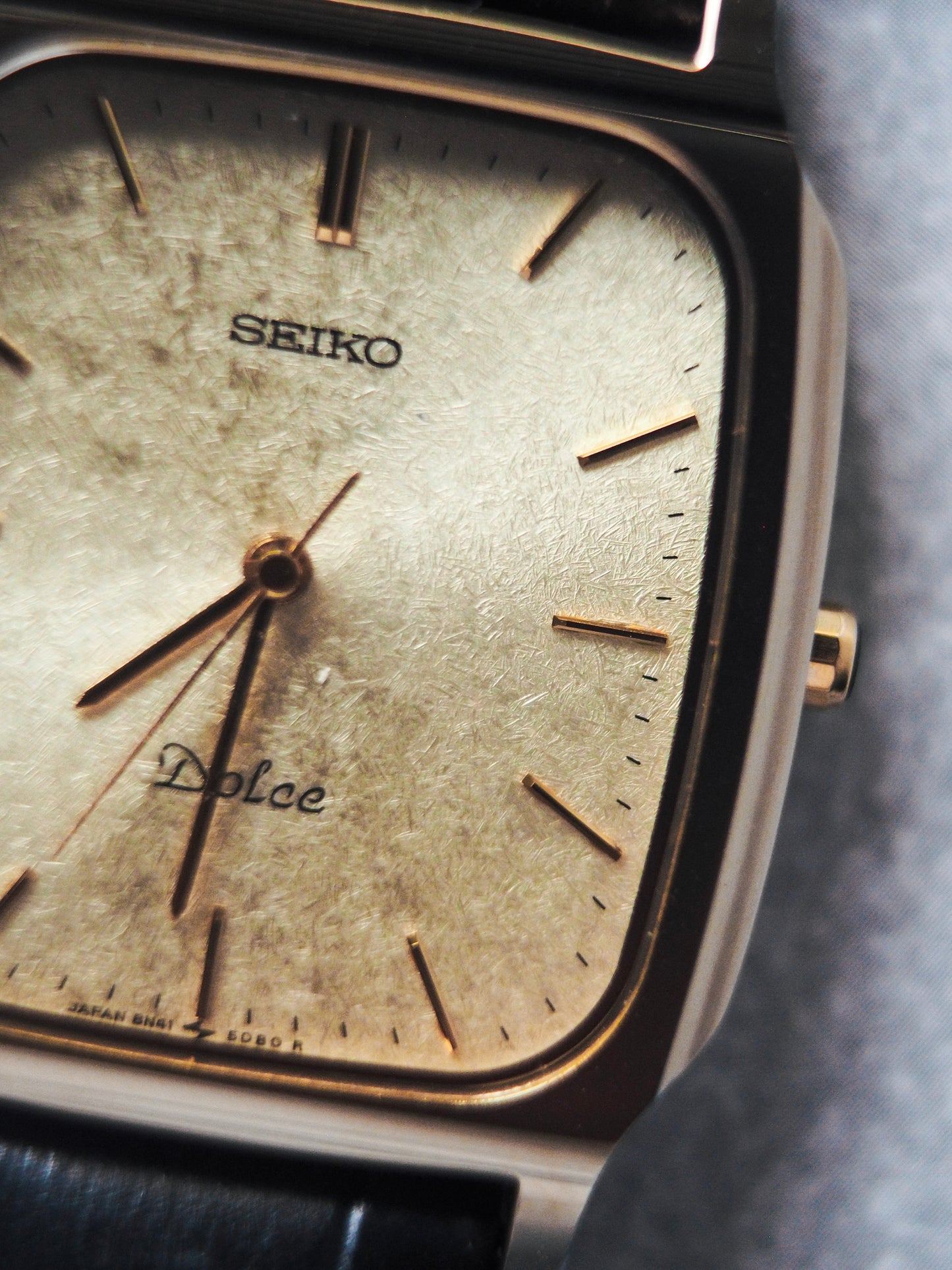 Seiko Dolce 8N41-5070 Tank Tungsten Carbide Gold Brushed Dial