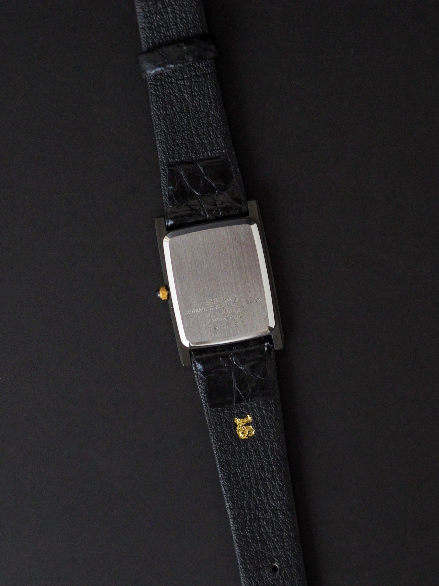 Seiko Dolce 7321-5830 Quartz Tank Black Ceramic White Ivory Dial