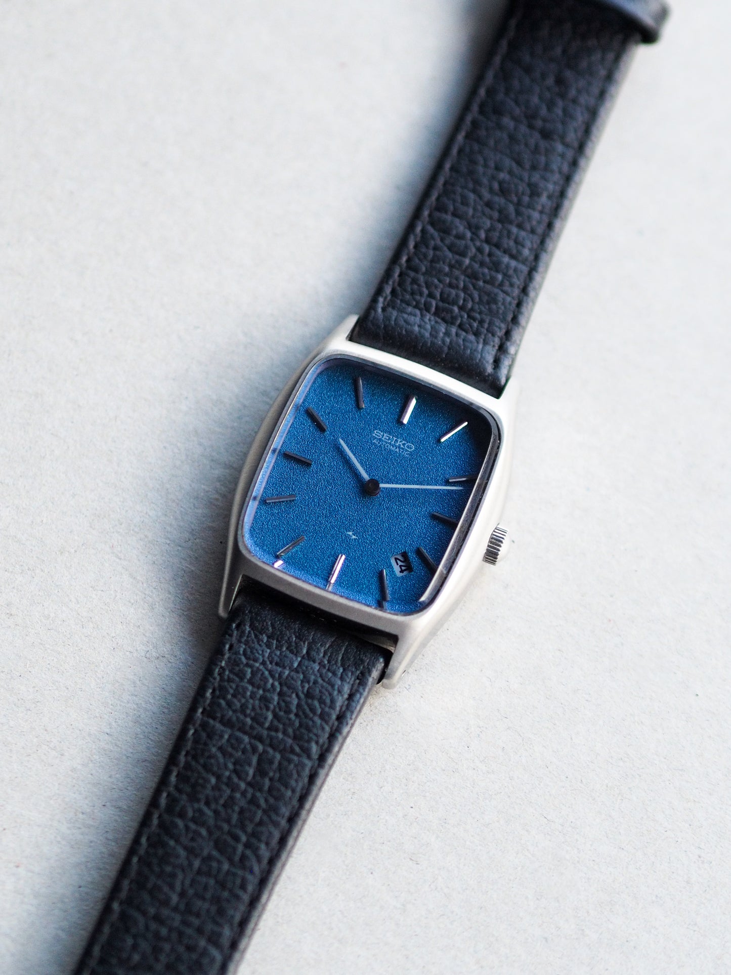 Seiko Chariot Automatic 2418-301A Tank Blue Sand Textured Dial