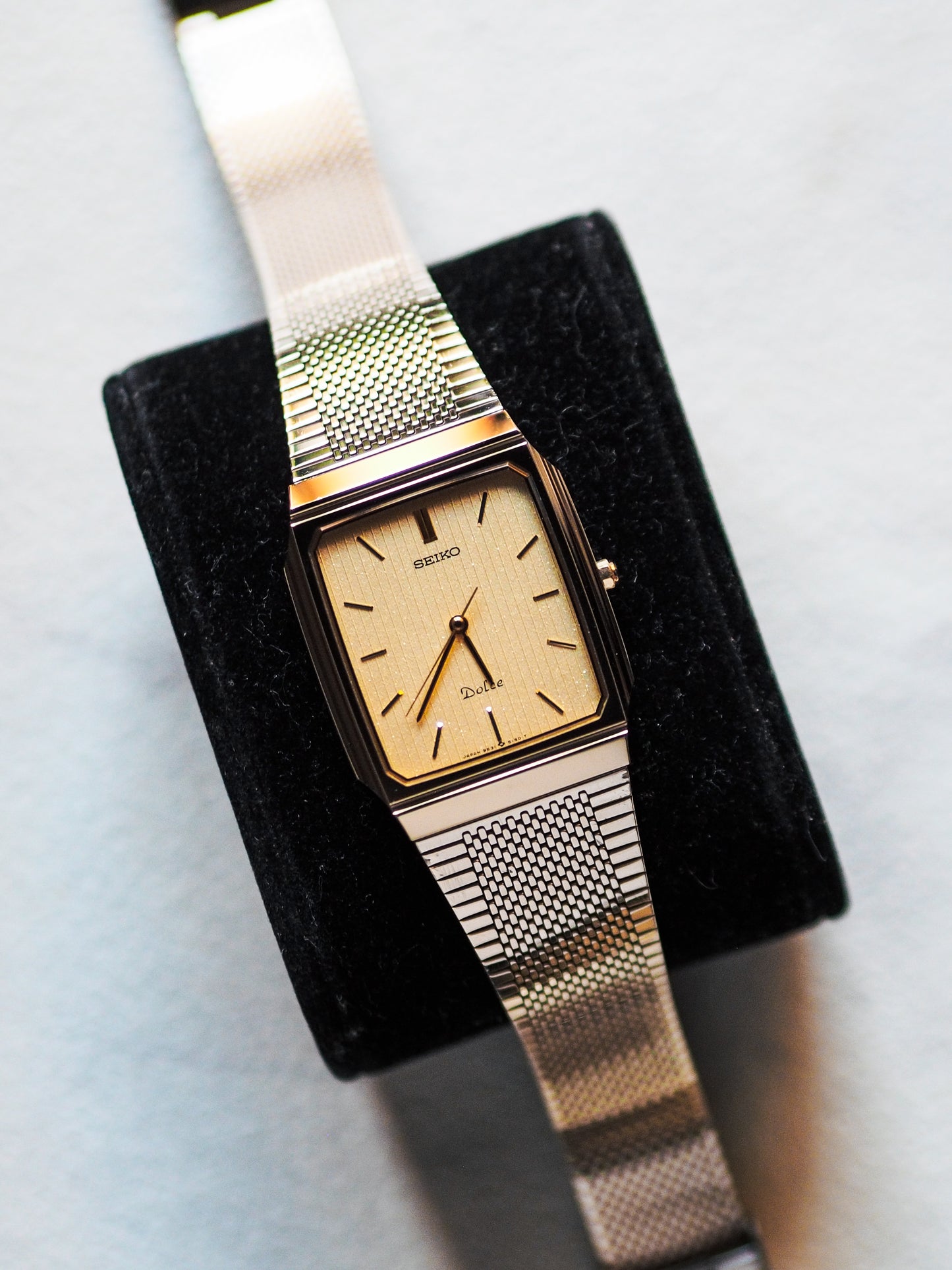 Seiko Dolce 9531-5160 Tank Tungsten Carbide Champagne Pinstripe Dial