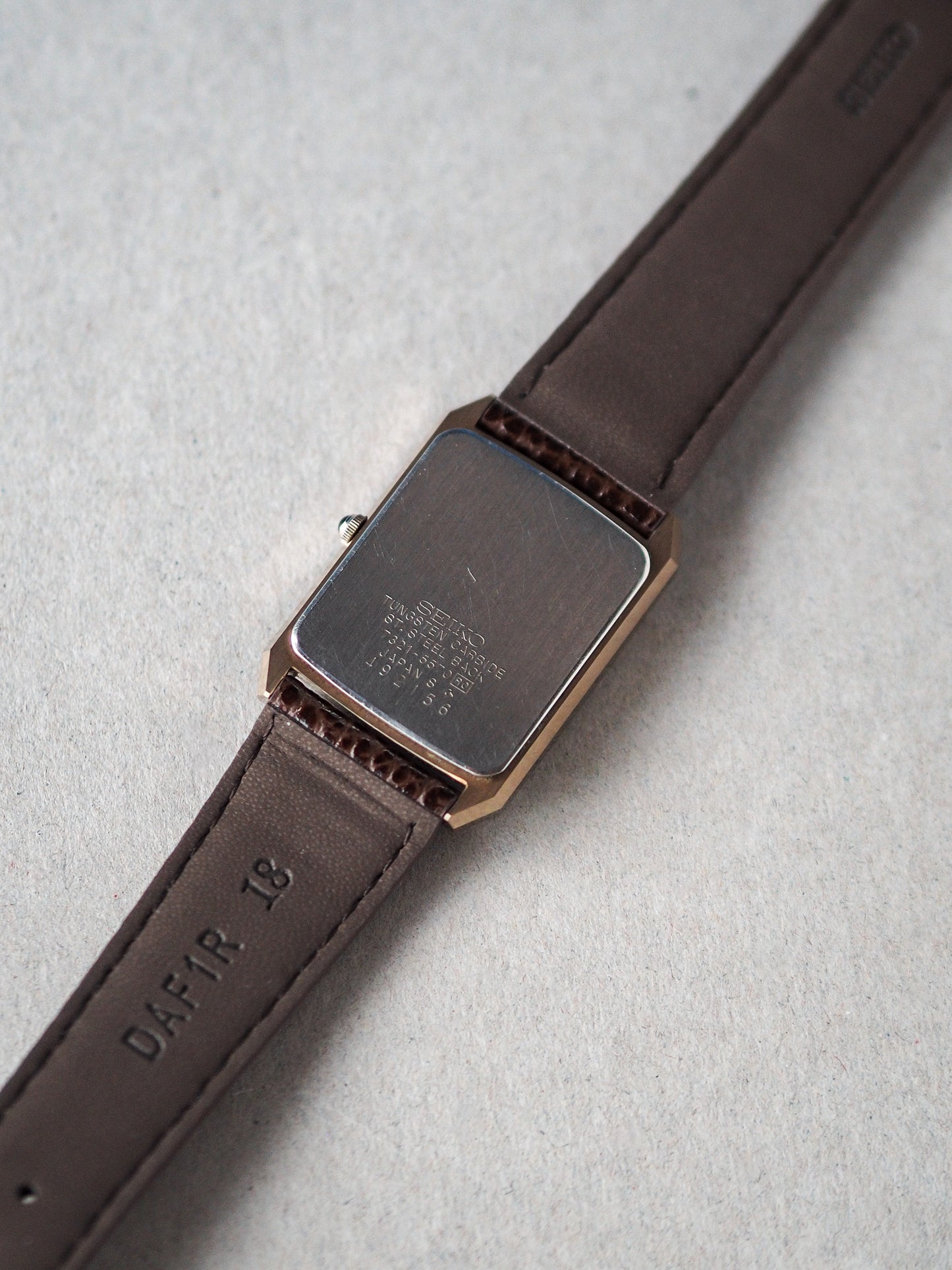 Seiko Dolce 7321-5570 Tank Tungsten Carbide Gold Pinstripe Dial