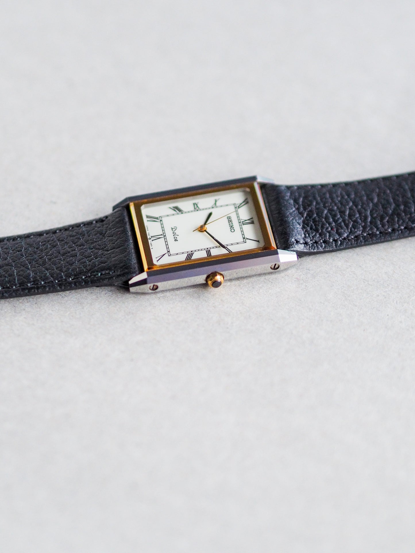 Seiko Dolce 7321-6170 Tank Tungsten Carbide Two Tone Case White Roman Dial