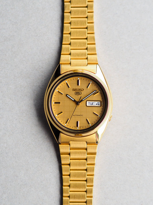 Seiko 5 SNXL72 7S26-0480 Automatic Gold Tone Gold Checkered Dial