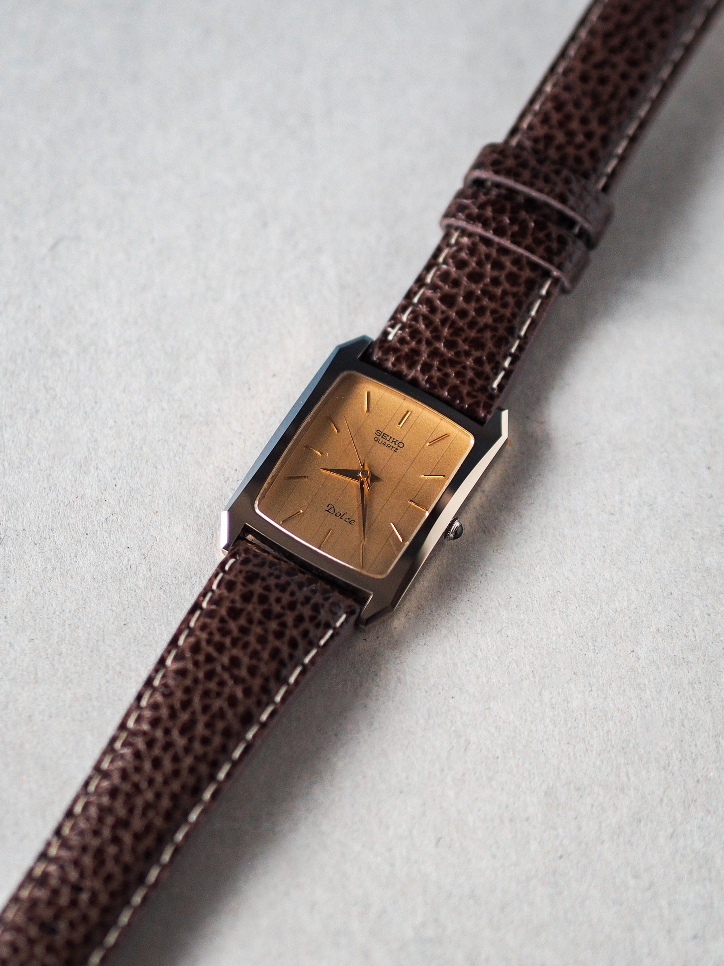 Seiko Dolce 7321-5570 Tank Tungsten Carbide Gold Pinstripe Dial