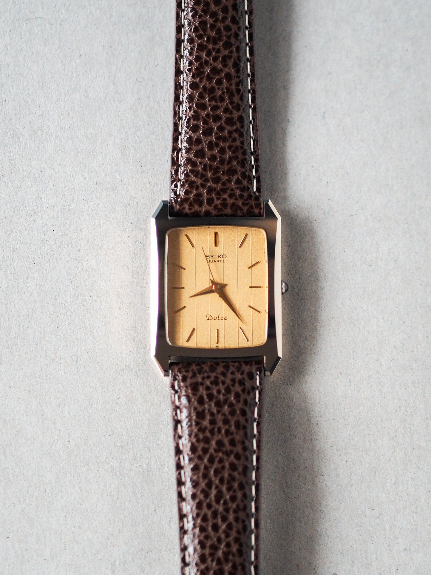 Seiko Dolce 7321-5570 Tank Tungsten Carbide Gold Pinstripe Dial