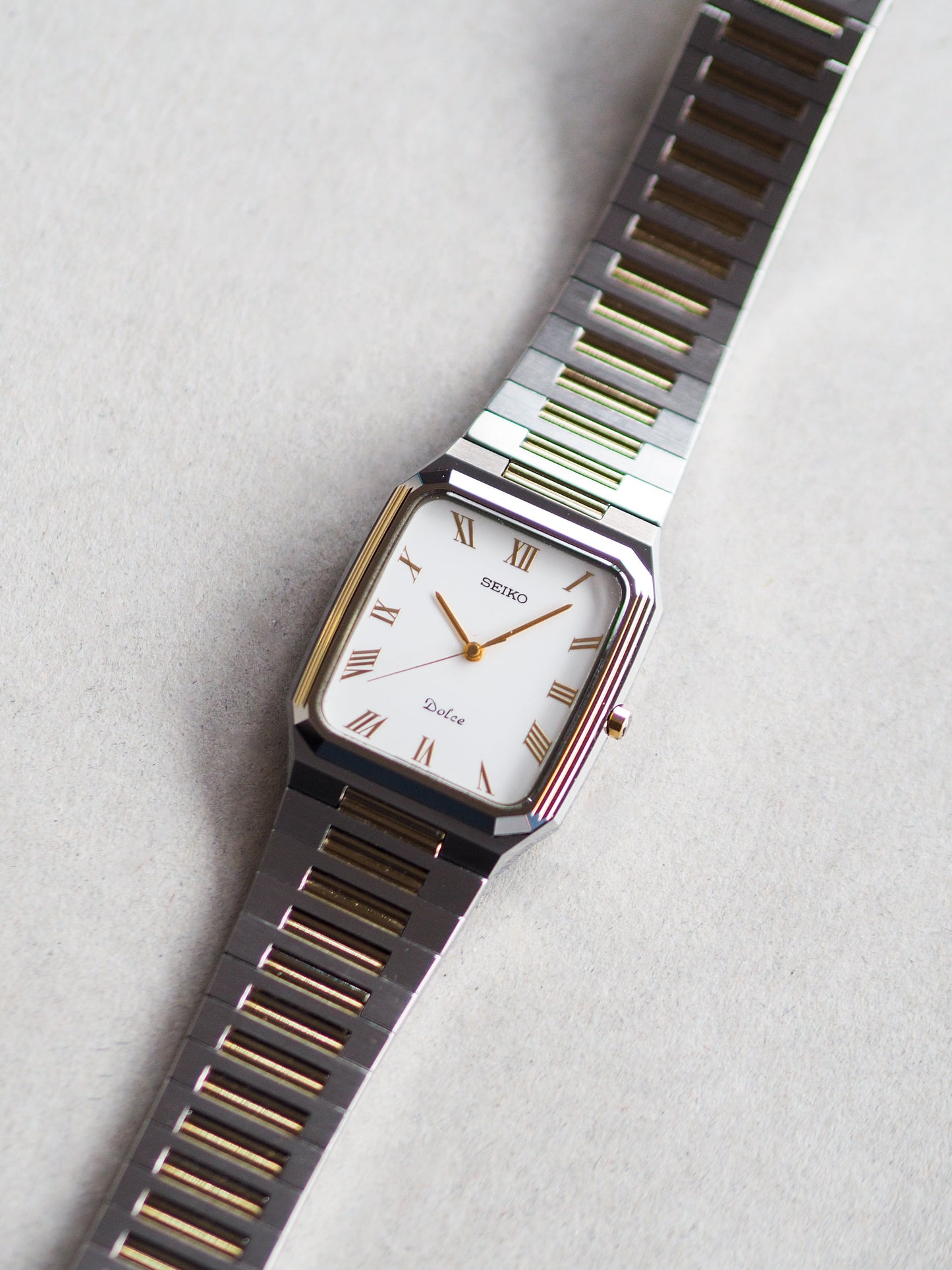 Seiko Dolce 5E31-5B00 Tank Tungsten Carbide Two Tone White Dial