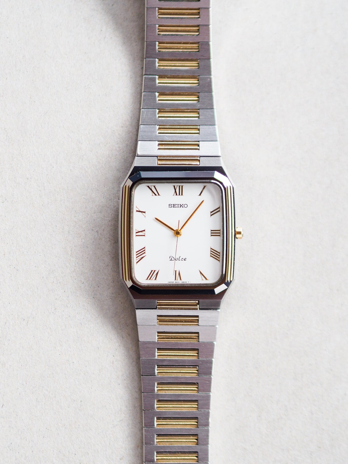 Seiko Dolce 5E31-5B00 Tank Tungsten Carbide Two Tone White Dial