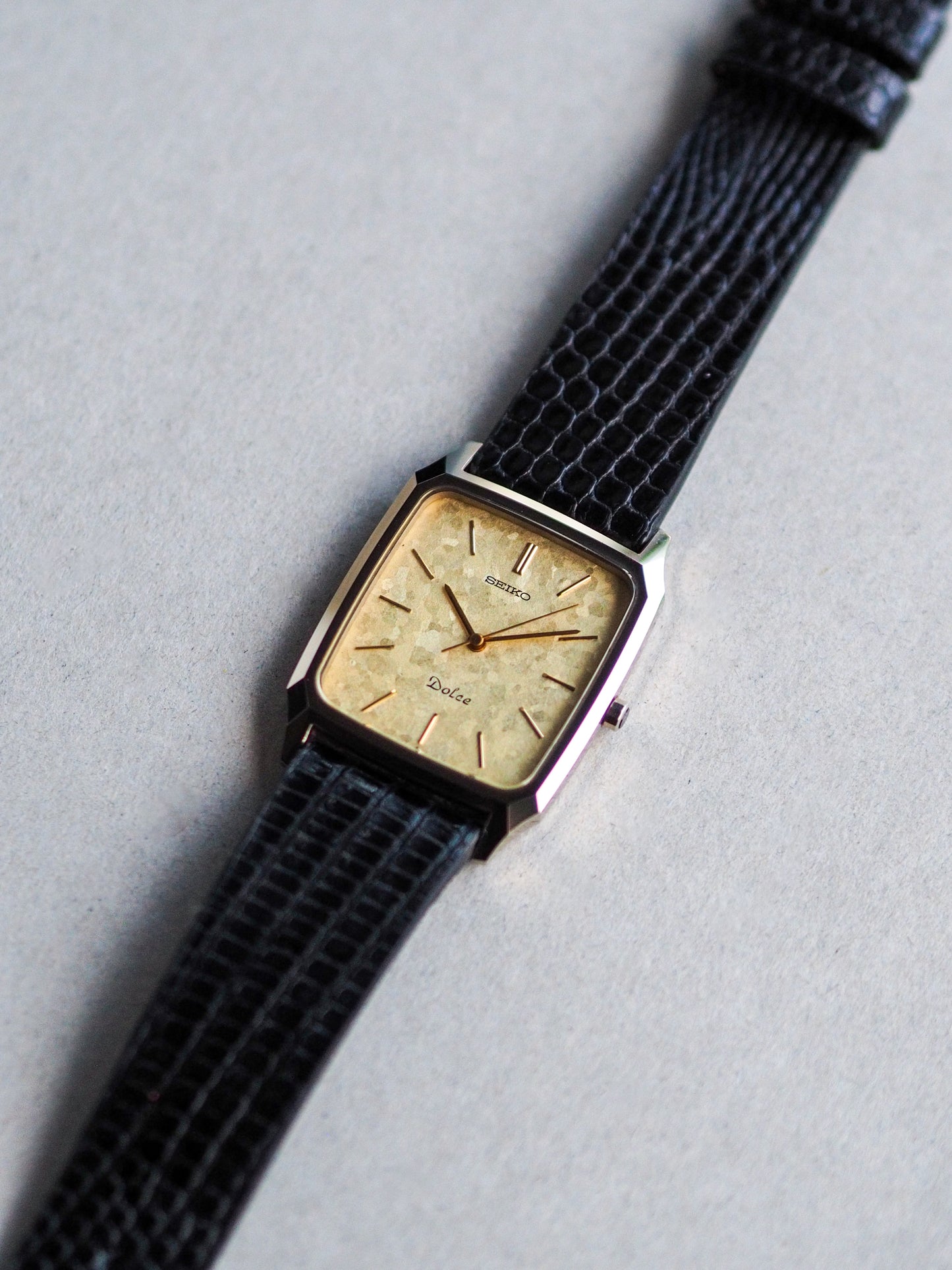 Seiko Dolce 7741-5140 Tank Ceramics Gold Flake Dial