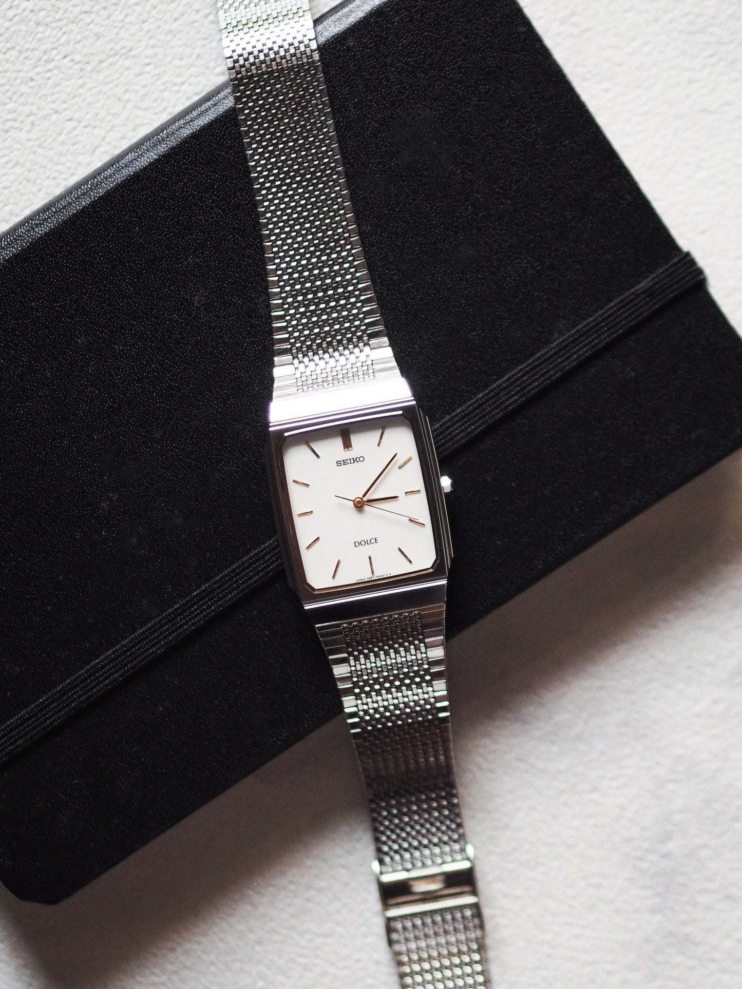 Seiko Dolce 5E61-5A00 Tank Tungsten Carbide White Pinstripe Dial